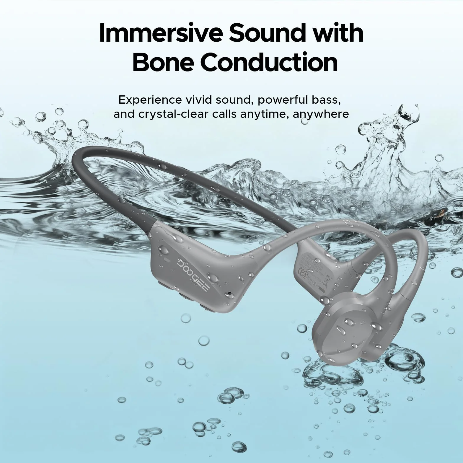 Cuffie Conduzione Ossea IP68 Impermeabili per Nuoto, Auricolari Sportive Bluetooth 5.4, MP3, 32GB, Comodo Silicone, Open-Ear per Corsa, Ciclismo, Palestra,Grigio