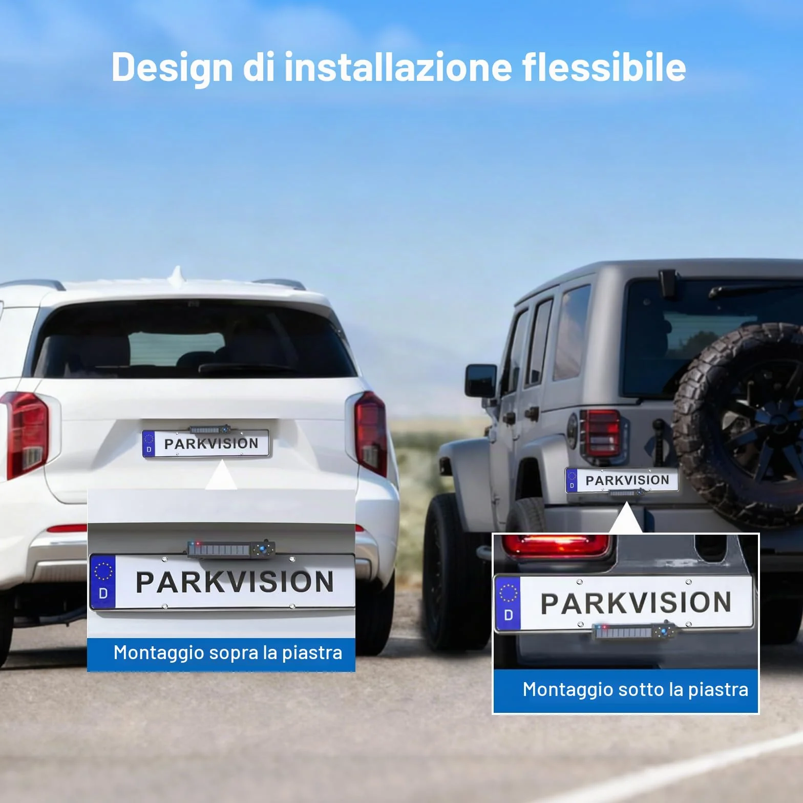 PARKVISION Telecamera di Retromarcia Wireless con Monitor 5" e Pannello Solare - Kit Senza Fili, Batteria Integrata 5000mAh, per Camper, Roulotte, Furgoni, Auto
