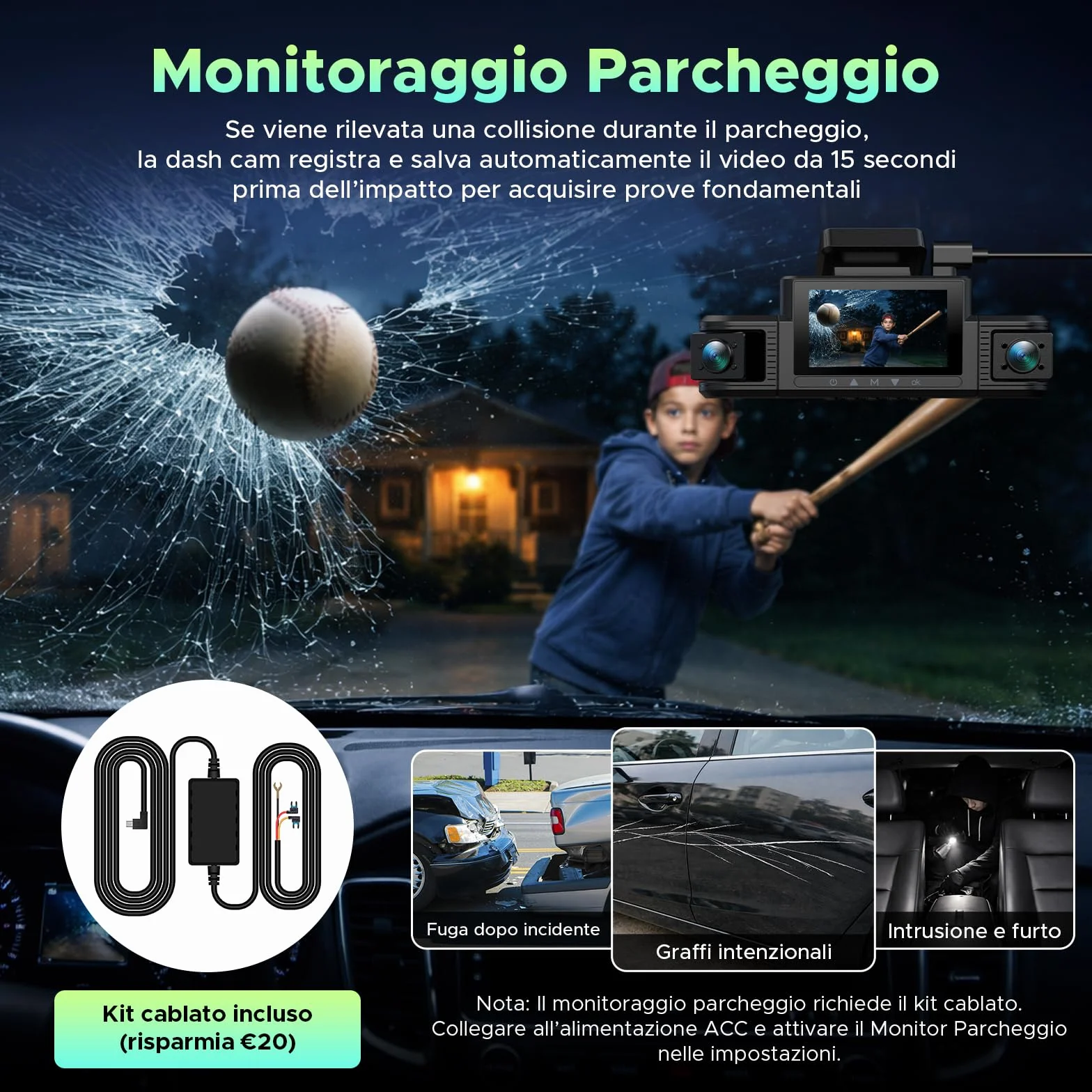 LAMTTO Dash Cam Auto 4 Canali 360°, Telecamera Auto 2K Anteriore + 1080P Posteriore, Interno e Laterali, WiFi 5GHz, Visione Notturna IR, G-Sensor, Dashcam con Kit Hardwire e Scheda 64GB Inclusa