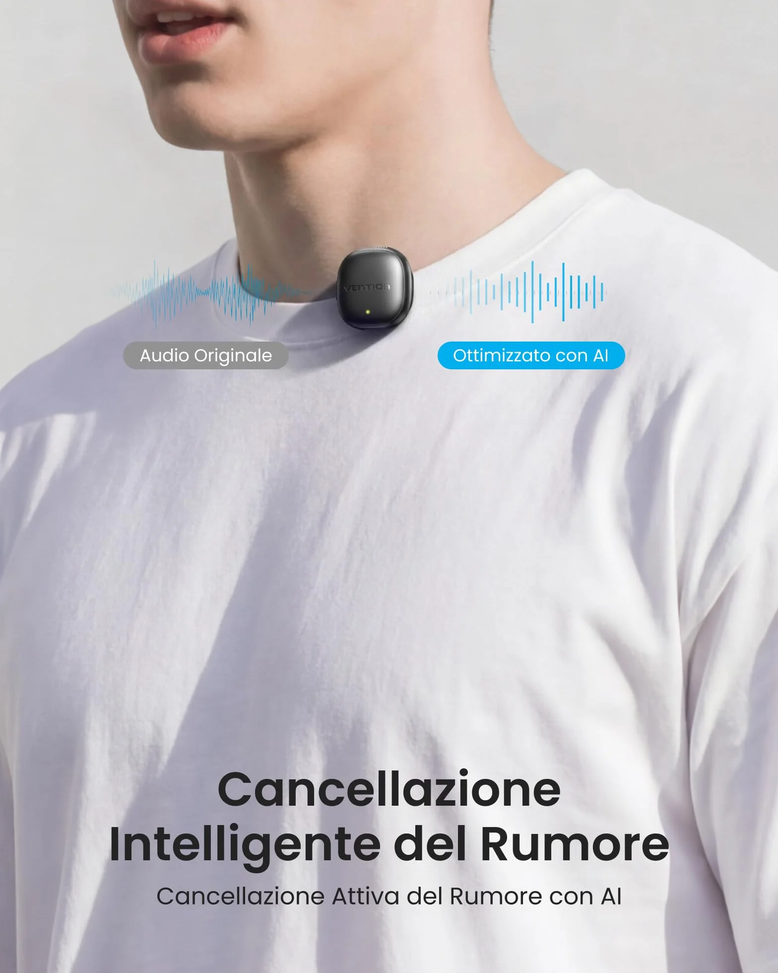 VENTION Mini Microfono Wireless per iPhone 17/16/15 Pro Max, [Plug and Play] USB-C Bluetooth Lavalier Microfono per Android,Dotato di custodia di ricarica da 24 ore per Registrazioni Video,Vlogging