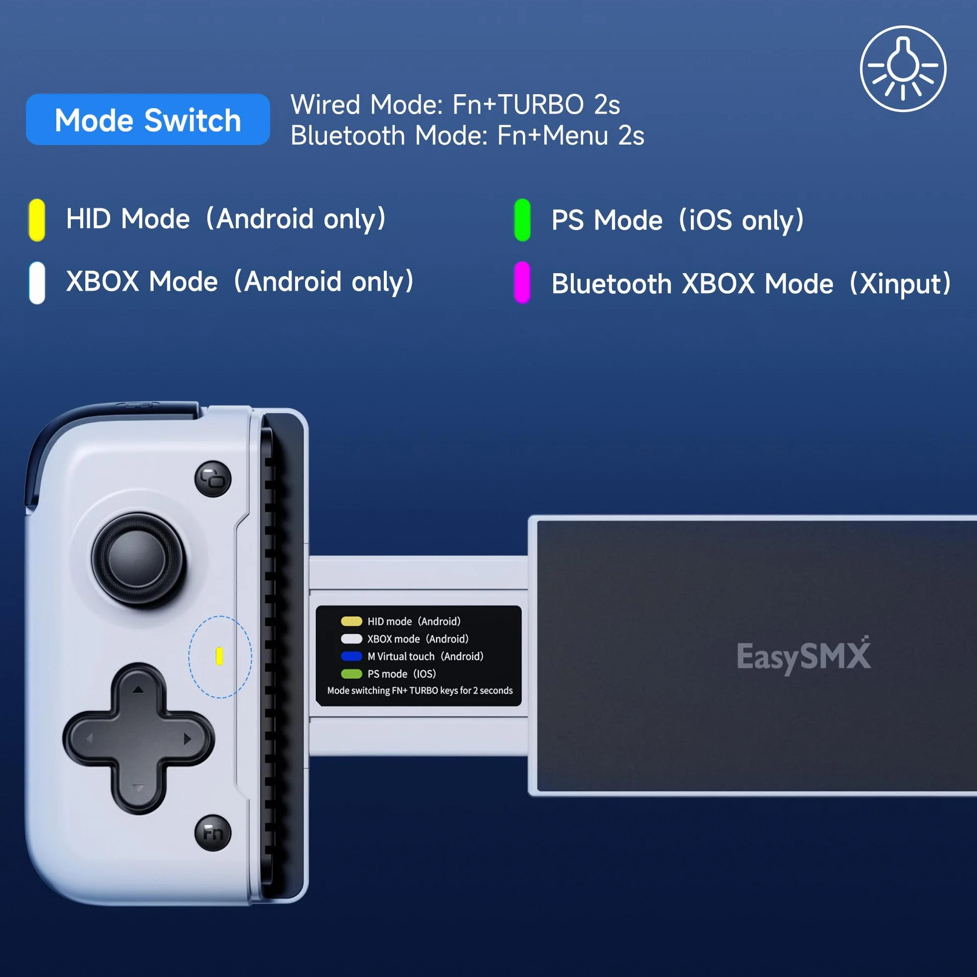 EasySMX M05 Controller Smartphone, Controller per Telefono Android di Gioco e iPhone Serie 15 (TIPO C), Joystick Cellulare Android con Trigger ad Effetto Hall - Vibrazione, Bianco