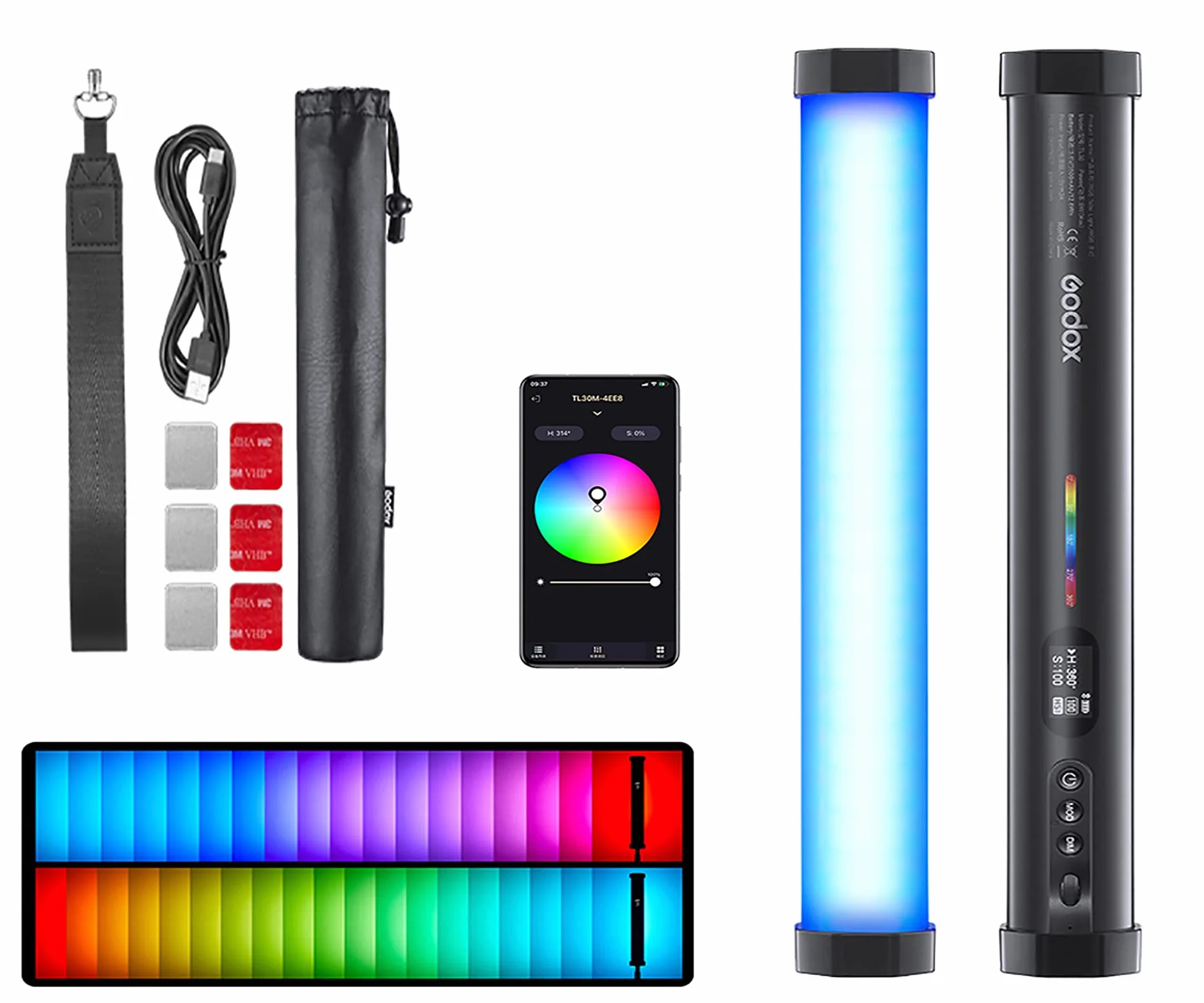 Godox TL30 RGB tubo luce LED 8W 2700K-6500K batteria al litio integrata Smartphone controllo APP (singola lampada)