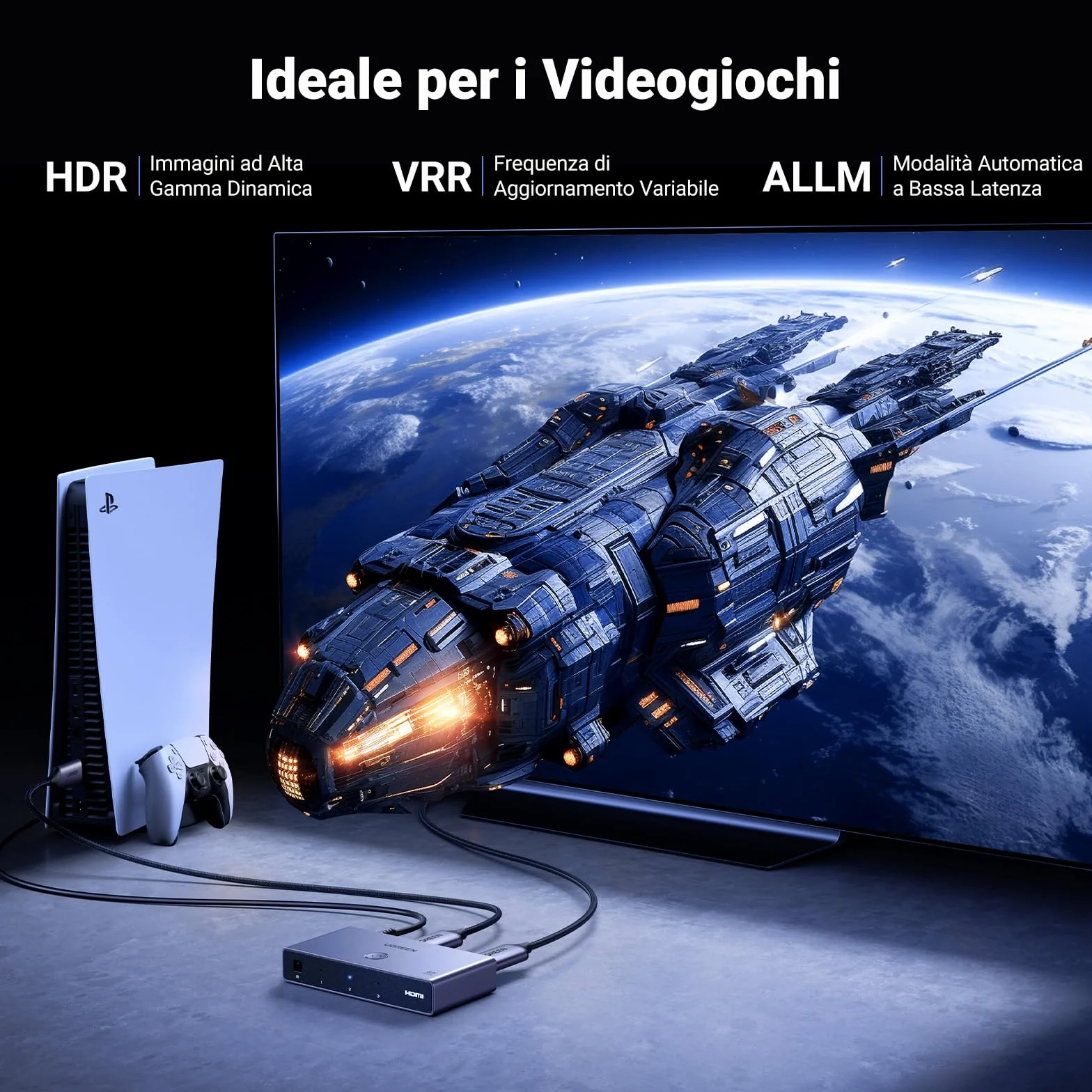 UGREEN Switch HDMI 2.1 8K 60Hz 4K 120Hz Switcher 3 in 1 out 1080P Dolby Vision Atmos HDR 3D 48Gbps compatibile con PC PS5 PS4 Xbox One 360 ​​DVD TV Box Stick Proiettore
