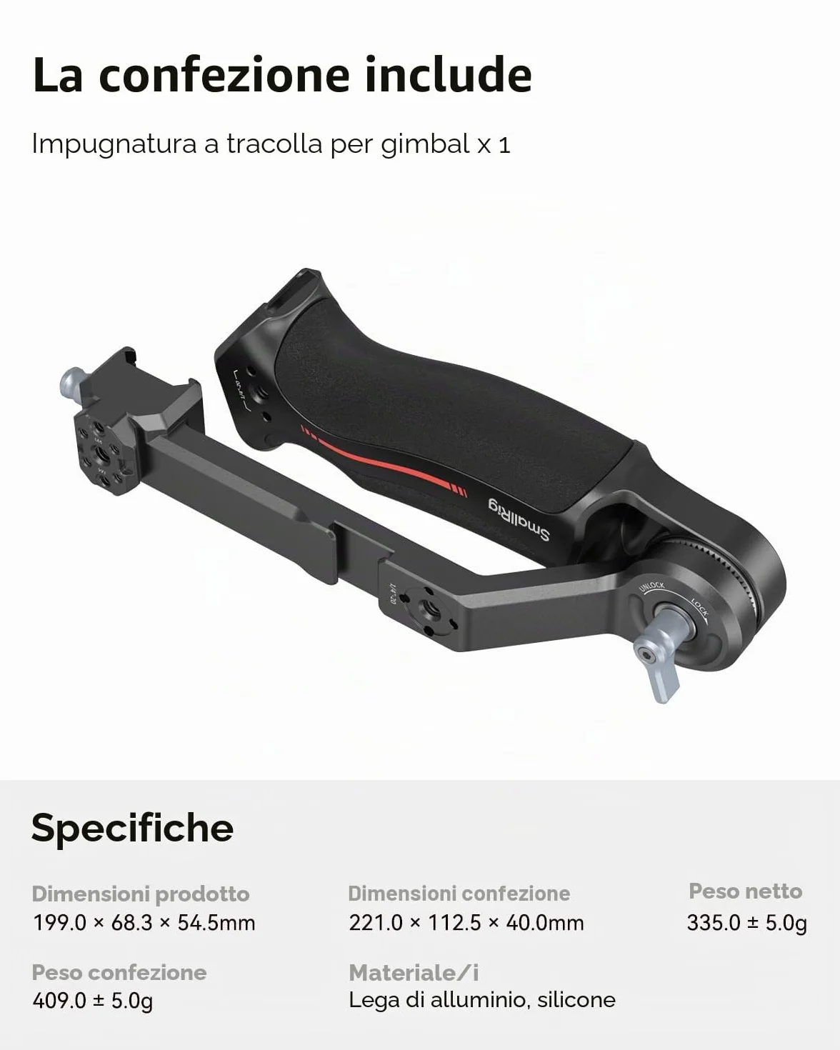 (Nuova Versione) SMALLRIG Impugnatura Regolabile per DJI RS 4 mini/Pro/RS 4, RS 3 mini/Pro/RS 3, RS 2 / RSC 2, Carico 8 kg / 17,6 LB, Impugnatura Ergonomica per Riprese ad Angolo Basso - 3028D
