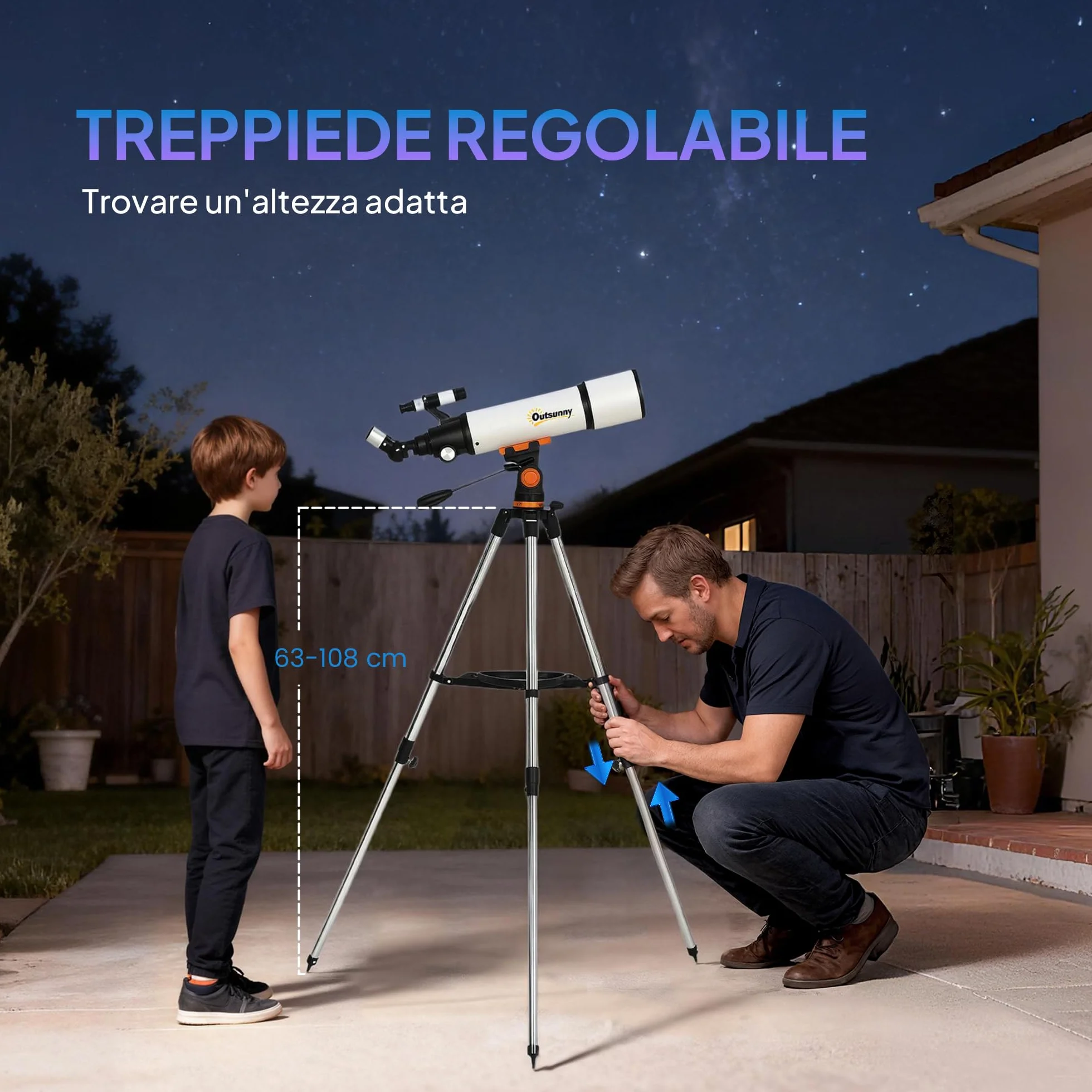 Outsunny Telescopio Astronomico con 80mm Apertura/500mm, 40X/16X Telescopio Rifrattore Portatile con Adattatore Telefono, Borsa da trasporto, Treppiede Regolabile in Altezza per Adulti, Bianco e Nero