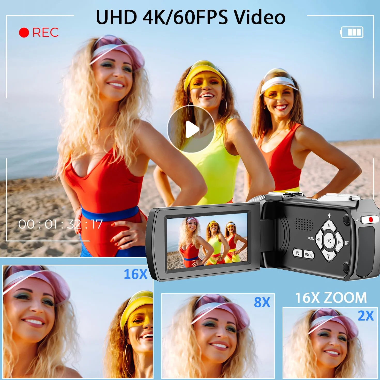 Videocamera 4K 48MP Foto/Videoregistratore 4K 60FPS, Videocamera Digitale per YouTube Vlogging con Microfono Wireless/Scheda SD/2 Batterie/Telecomando
