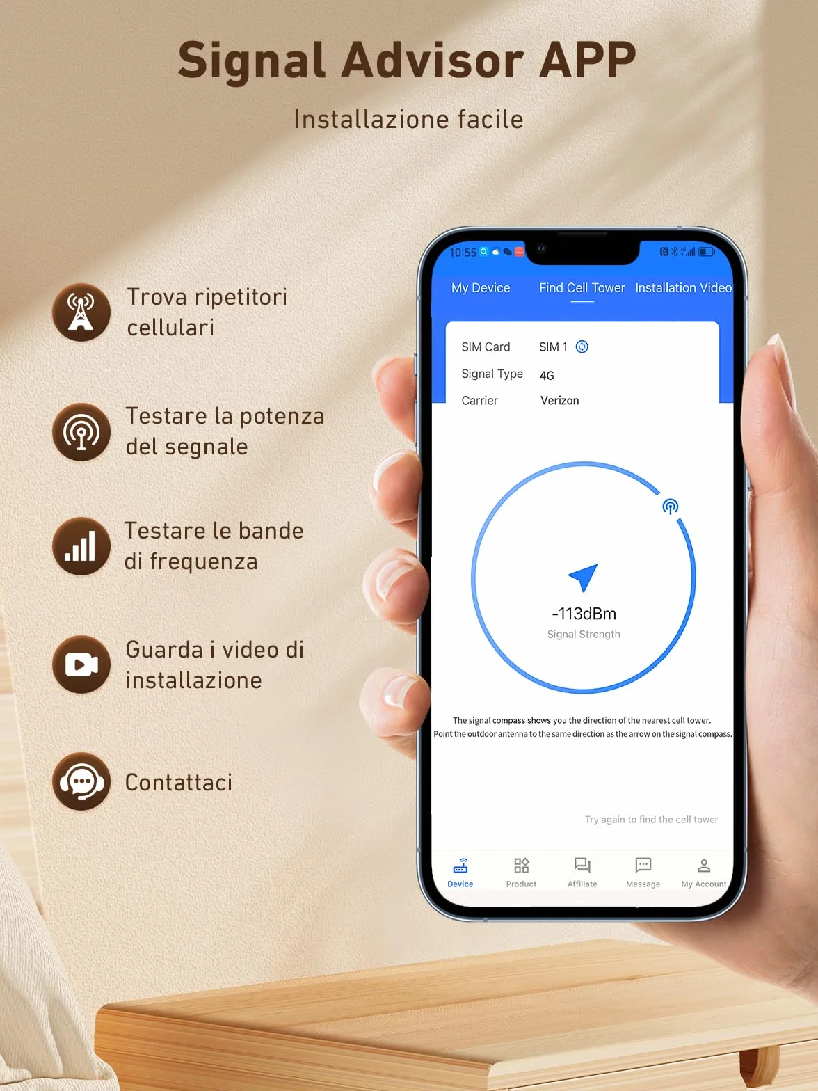 Amplificatore Segnale Cellulare 5G 4G LTE 3G GSM Ripetitore per Casa sulla Banda 1, 3, 7 e 8 per TIM Wind Tre e altro con Antenna Omnidirezionale