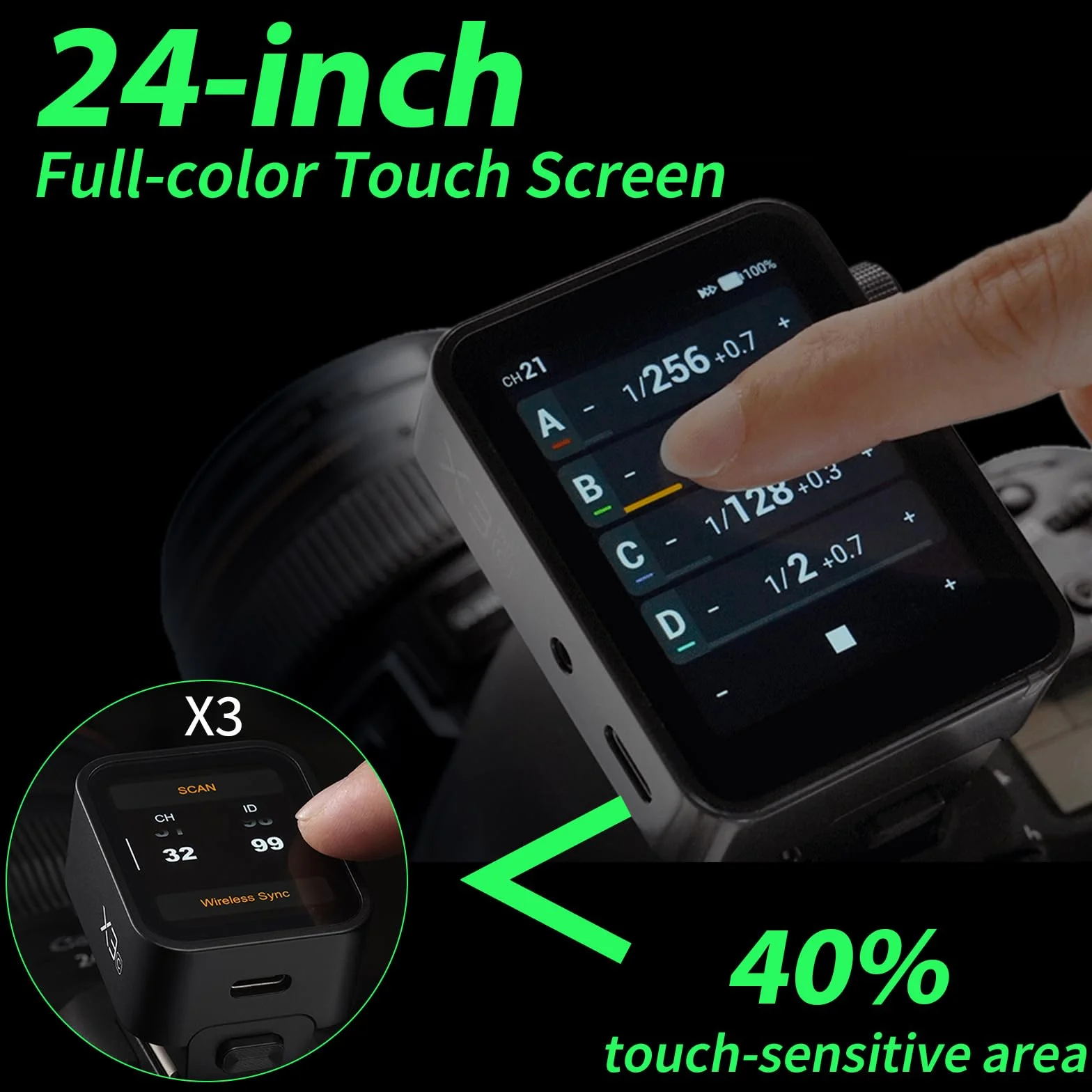 Godox X3PRO N X3Pro-N TTL Trigger Flash Wireless per Nikon,Sistema Wireless X a 2.4 GHz,Touchscreen OLED da 2.4 Pollici,Controllo Tramite Bluetooth e App, Controllo Dell'Otturatore,Ricarica USB-C
