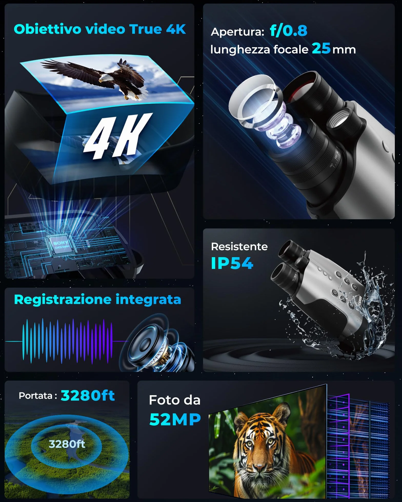 Binocolo per Visione Notturna CIGMAN Vero 4K, Occhiali a Infrarossi con Imaging a Colori in Scarsa Luce, Lenti a 7 Rivestimenti, Autonomia 18 Ore per Wildlife, Sicurezza, Avventura Outdoor