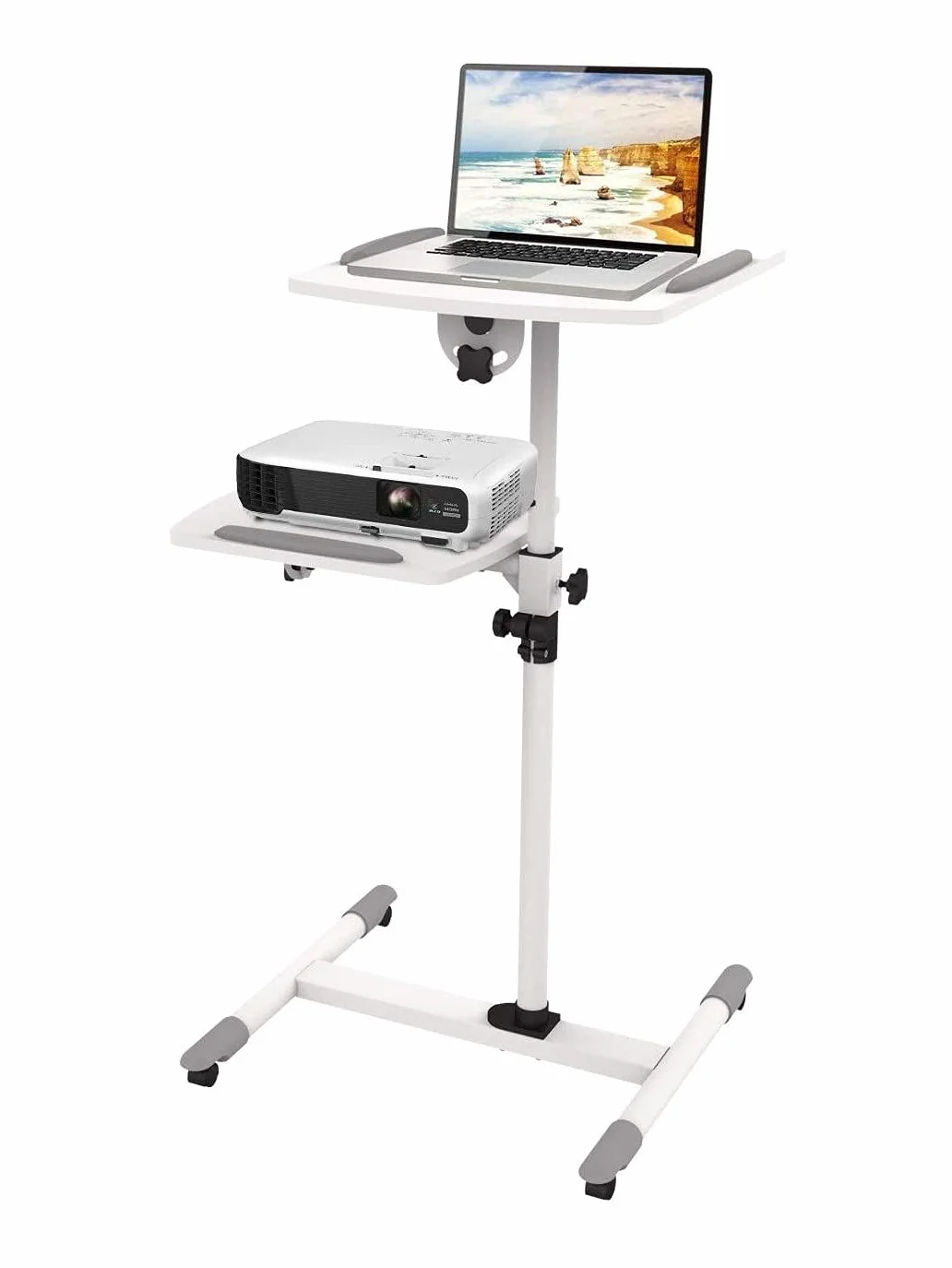 Techly 309593 Carrello Supporto per Proiettore Beamer Notebook PC Ripiani Regolabili Bianco