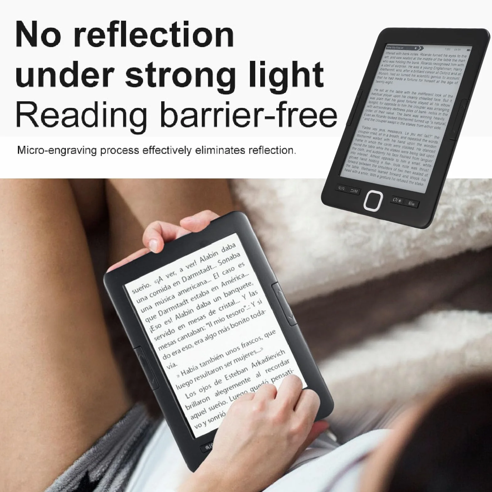 E Reader, Schermo di Inchiostro HD da 6 Pollici E Reader Libro con Spazio di Archiviazione da 8 GB, Supporta più Formati di Immagini di Testo, Antidicale E Lettore E per gli