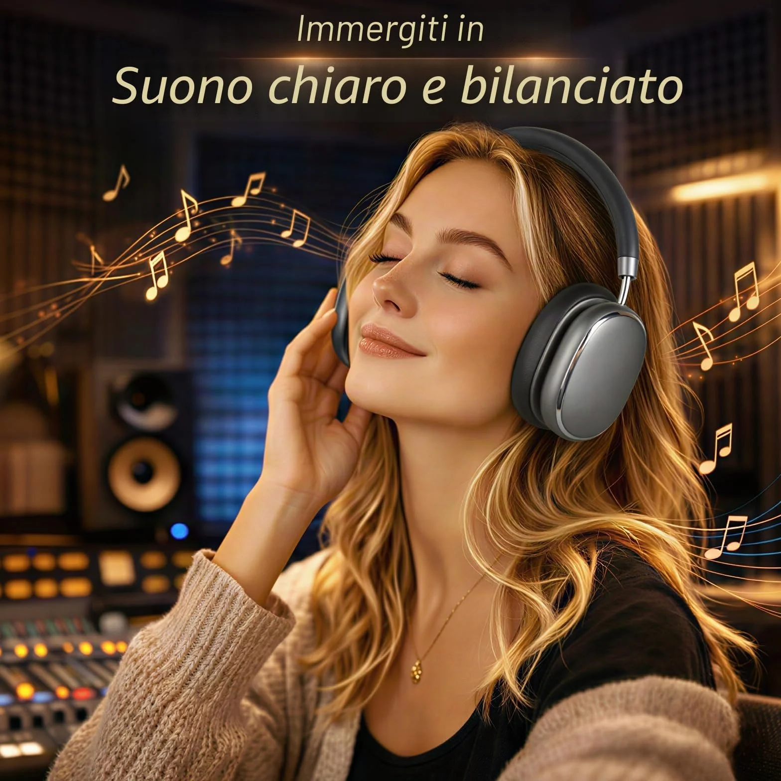 NC95 Cuffie Wireless Over-Ear Bluetooth 6.0, Cancellazione Attiva del Rumore,Controllo a Manopola, 120 Ore di Riproduzione,Controllo Tramite App,Vestibilità Comoda