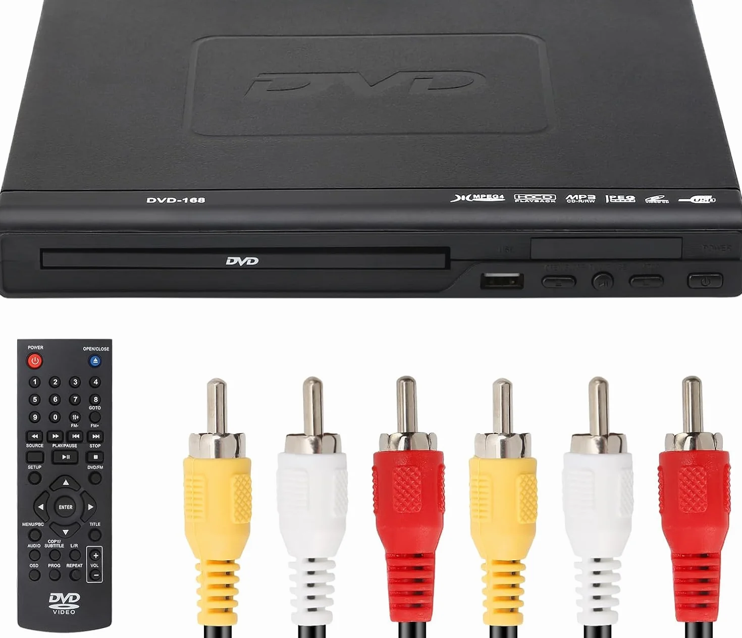NCONCO Lettore DVD, lettore DVD VCD per TV con cavo AV, lettore CD USB, lettore multifunzione con telecomando per impianto stereo domestico