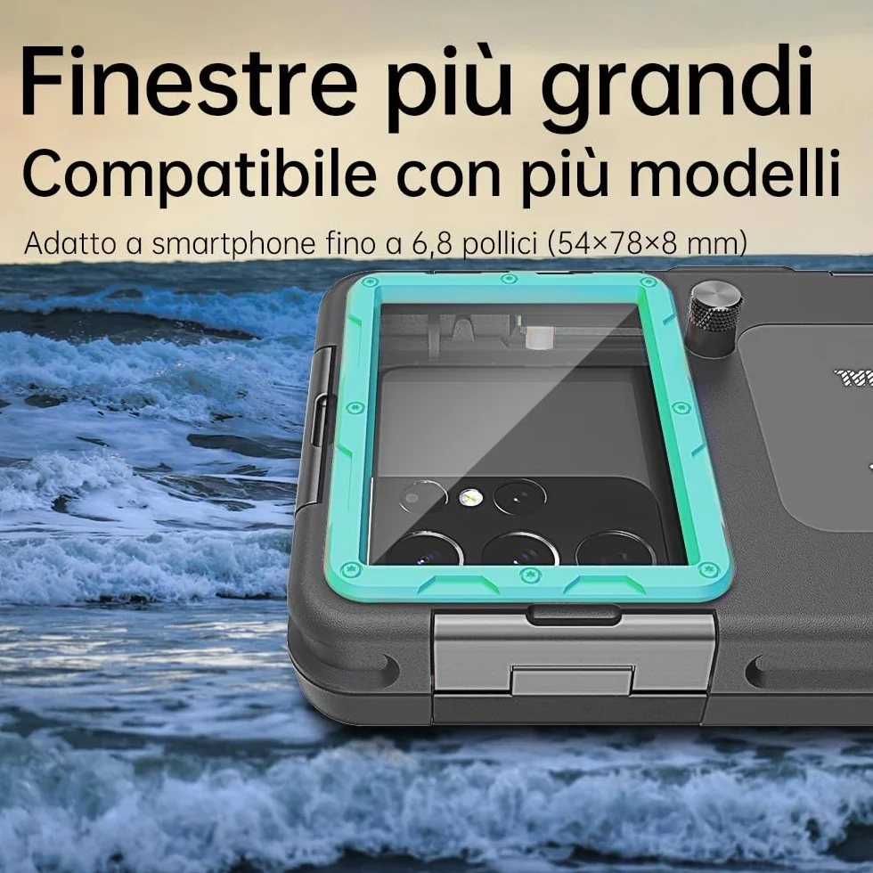 Custodia Impermeabile Subacquea Professionale IP68 15M - Compatibile con iPhone, Samsung, Huawei, Xiaomi - Fino a 6,9 Pollici - Per Immersioni, Snorkeling, Surf e Nuoto (nero/blu-verde)