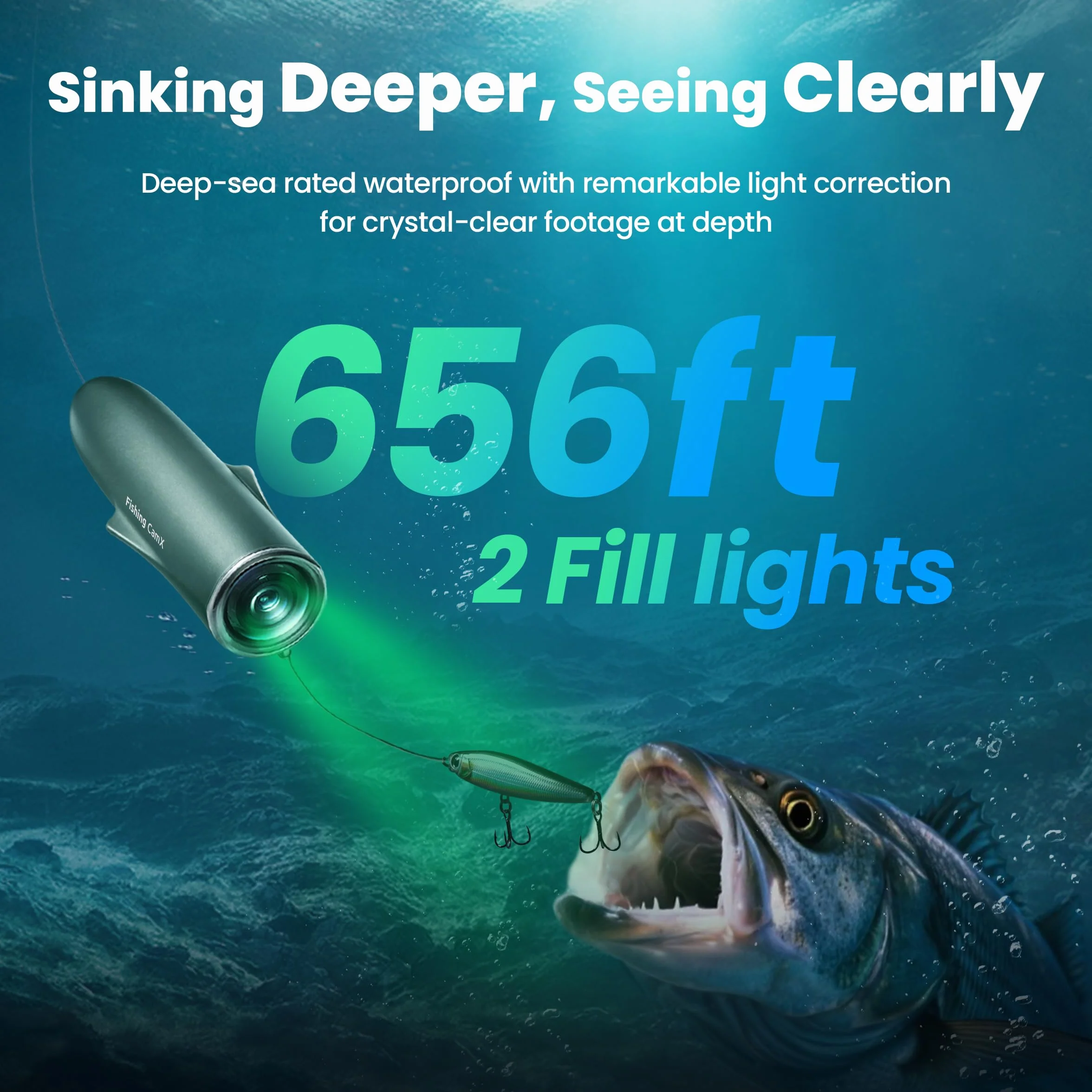 Fishing CamX - Telecamera da pesca / Finder/CanFish, HD 1080P e 136° ultra-grandangolare, impermeabile ROV da 1080 m, rilevamento del movimento, registrazione intelligente segmentata, ricarica
