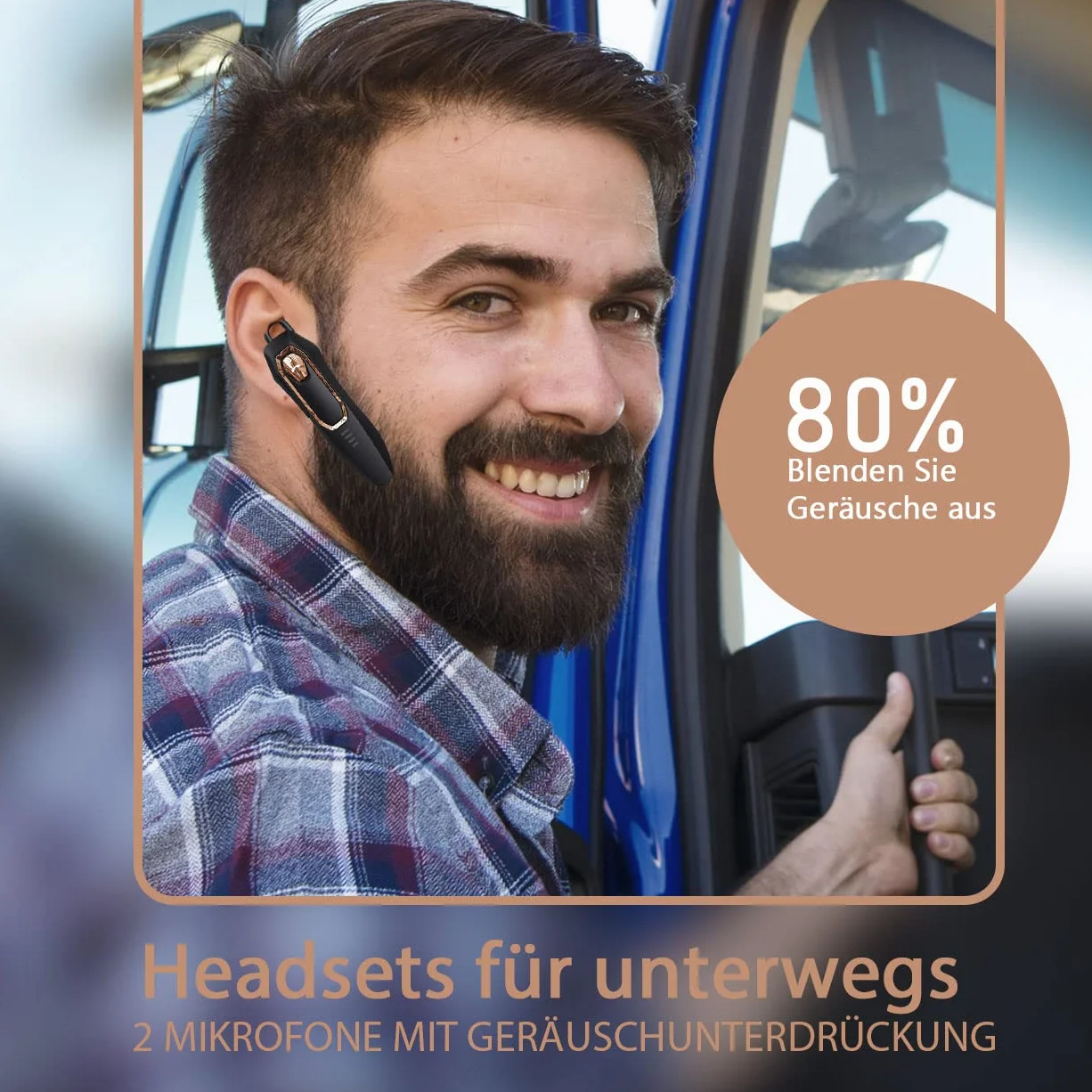 Auricolare Singolo Bluetooth 5.4, con cancellazione del rumore, Auricolari Bluetooth mono vivavoce 36 ore di conversazione, Cuffie wireless per camionisti/magazzini