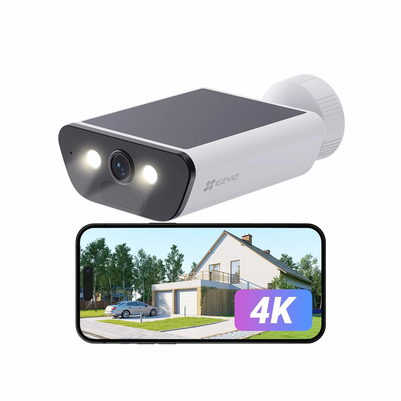 EZVIZ CB5 4K Telecamera Wi-Fi Esterno a Batteria Solare, 100% Senza Fili, Pannello Solare Integrato, Rilevamento di Persone/Veicoli, Visione Notturna a Colori, Audio Bidirezionale, Impermeabile IP65