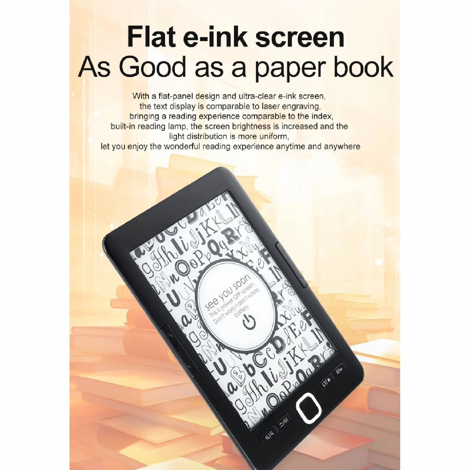 E Reader, Schermo di Inchiostro HD da 6 Pollici E Reader Libro con Spazio di Archiviazione da 8 GB, Supporta più Formati di Immagini di Testo, Antidicale E Lettore E per gli