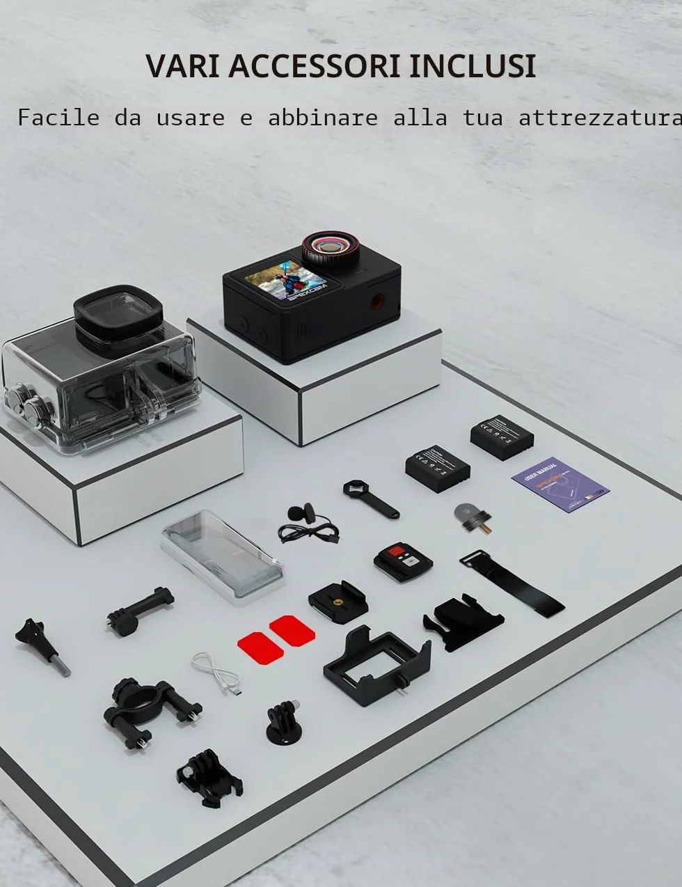 Apexcam Nuovo X80pro Doppia Screen Action Cam 4K60FPS 8X Zoom EIS 64MP Ultra HD WiFi Fotocamera Sportiva Telecamera subacquea 40m Impermeabile 2.4G Telecomando 2x1350mAh Batterie