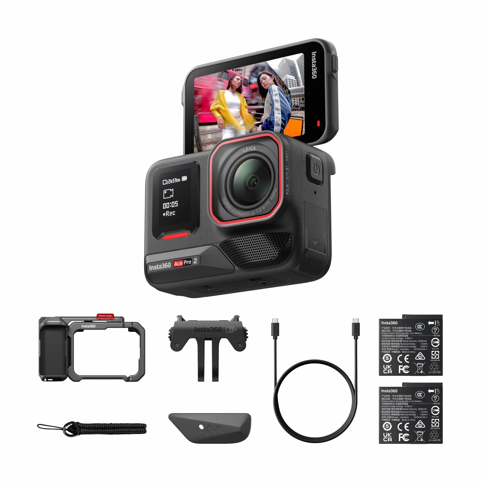 Insta360 Ace Pro 2 Pack Xplorer Grigio: Action Cam 8K Impermeabile, Co-ingegnerizzata con Leica, Sensore 1/1.3", doppio Chip IA. Superba in Bassa Luce, Audio Superiore, Fotografia urbana e Viaggi.