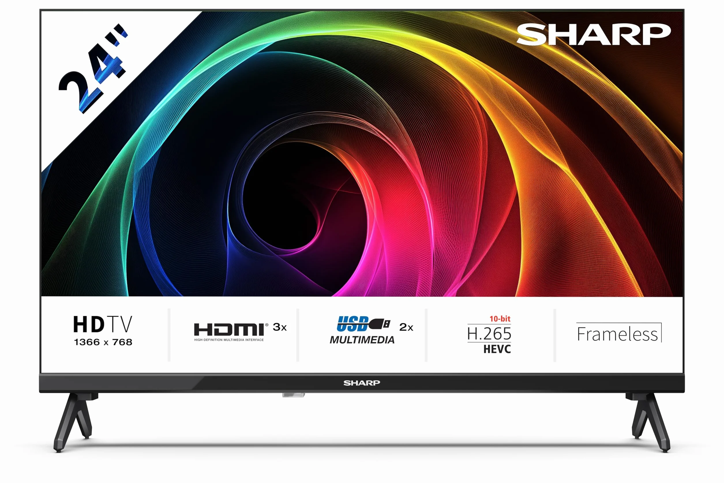 Sharp 24HA1305E - NON-SMART 24" HD, FRAMELESS, 60Hz, Sonido 2x3W, HDMIx3,USBx2, Colore nero
