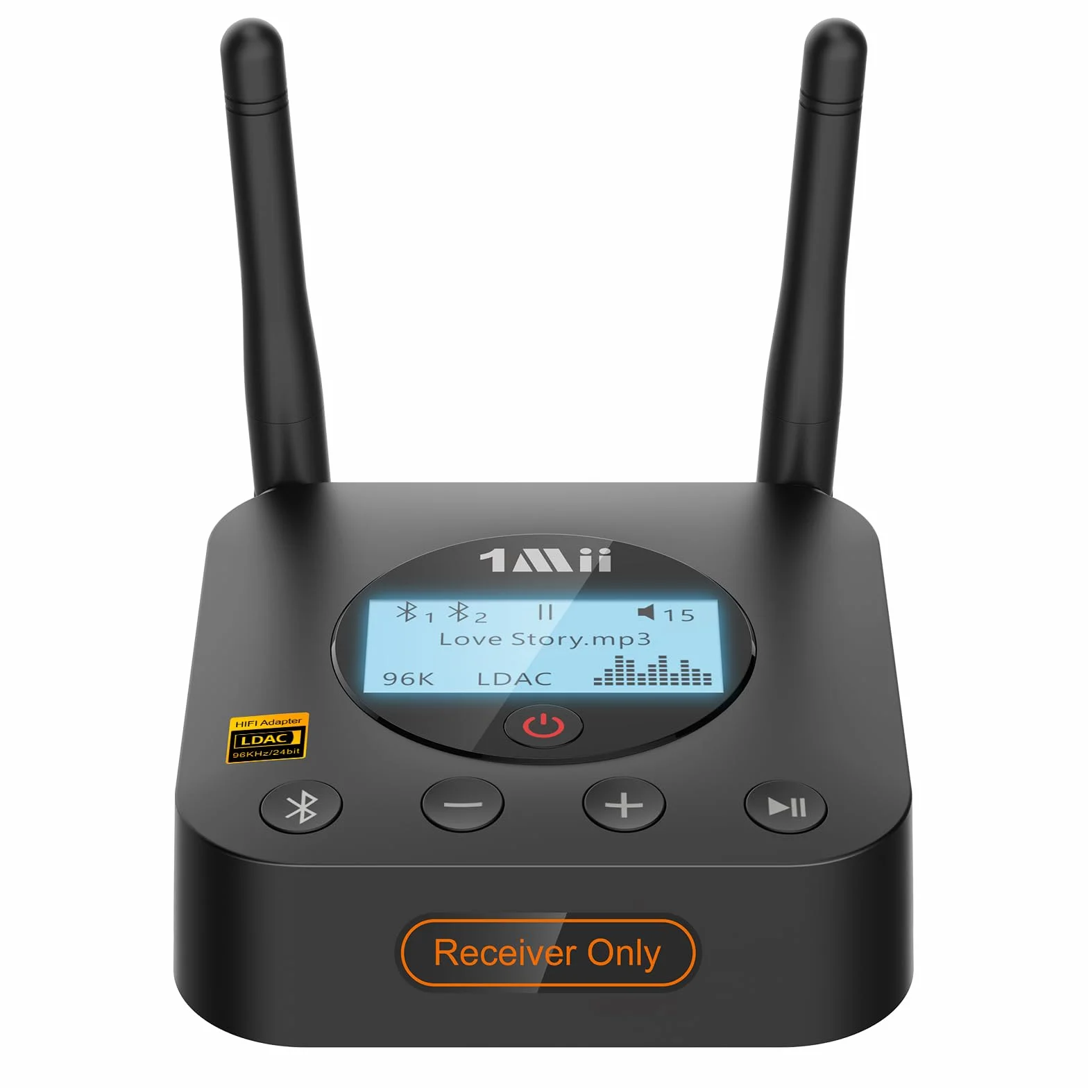 1Mii B06Pro+ Ricevitore Bluetooth HiFi, Adattatore Audio Wireless Bluetooth 5.3 Hi-Res LDAC per Stereo, aptX HD/Bassa Latenza, con Uscita Ottica/AUX, Controllo del Volume, Display LCD, Lungo Raggio