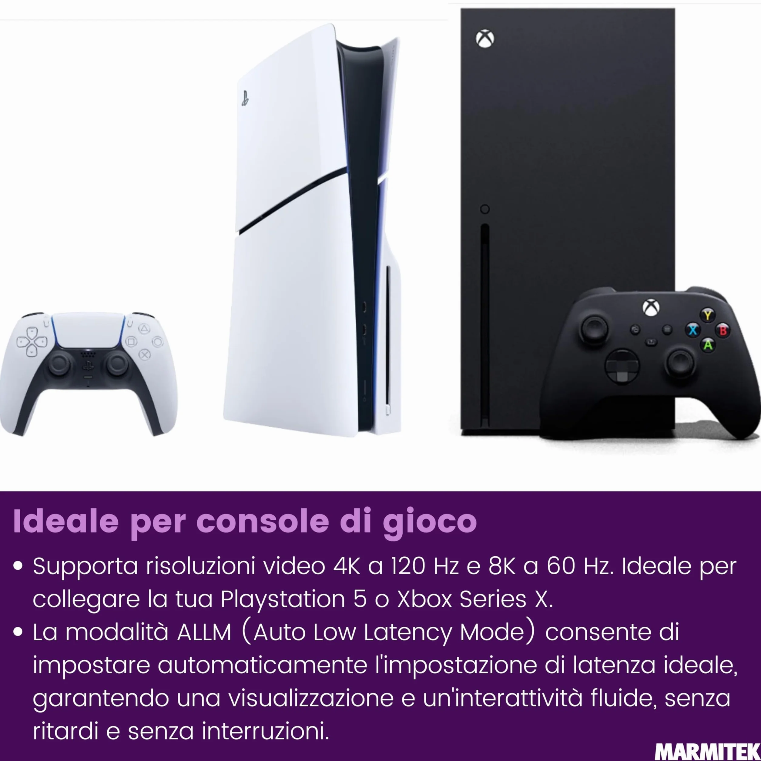 Switch HDMI 8K60 Marmitek Connect 740-4K120 gaming - HDMI 2.1 4 ingressi 1 uscita - 48 Gbit/s VRR ALLM QMS QFT - commutazione automatica - telecomando