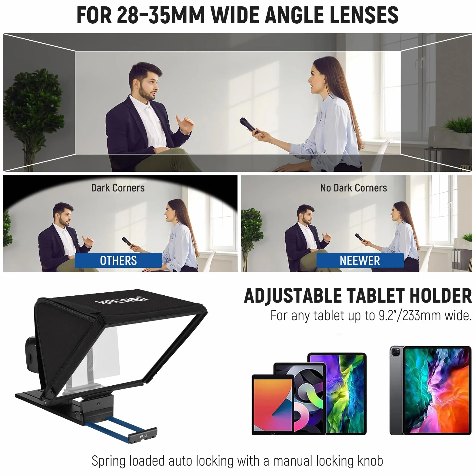 NEEWER Teleprompter X16, Telecomando RT113 e Controllo Tramite App, Beamsplitter 16", Design Pieghevole Lega di Alluminio, Piastra QR Compatibile con 501PL iPad Android Tablet Camcorder, Max:44lb/20kg