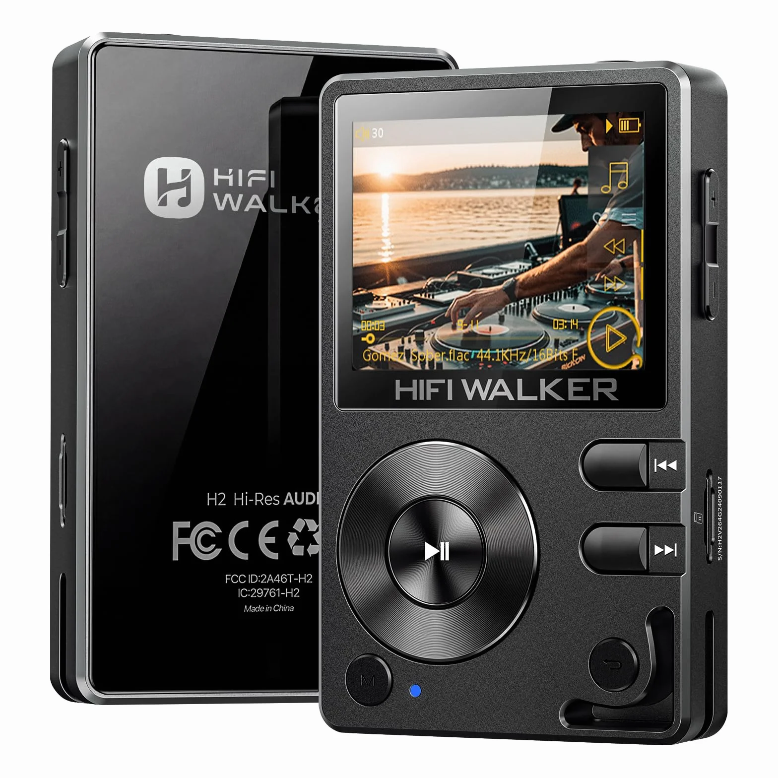 HIFI WALKER H2 Lettore MP3 Hi-Fi, Player Musicale Lossless con SD 64GB Inclusa, DAC ES9018K2M, Bluetooth 5.2 Bidirezionale, Schermo 2.0" con Tasti Fisici, Supporto DSD128, Lega di Zinco
