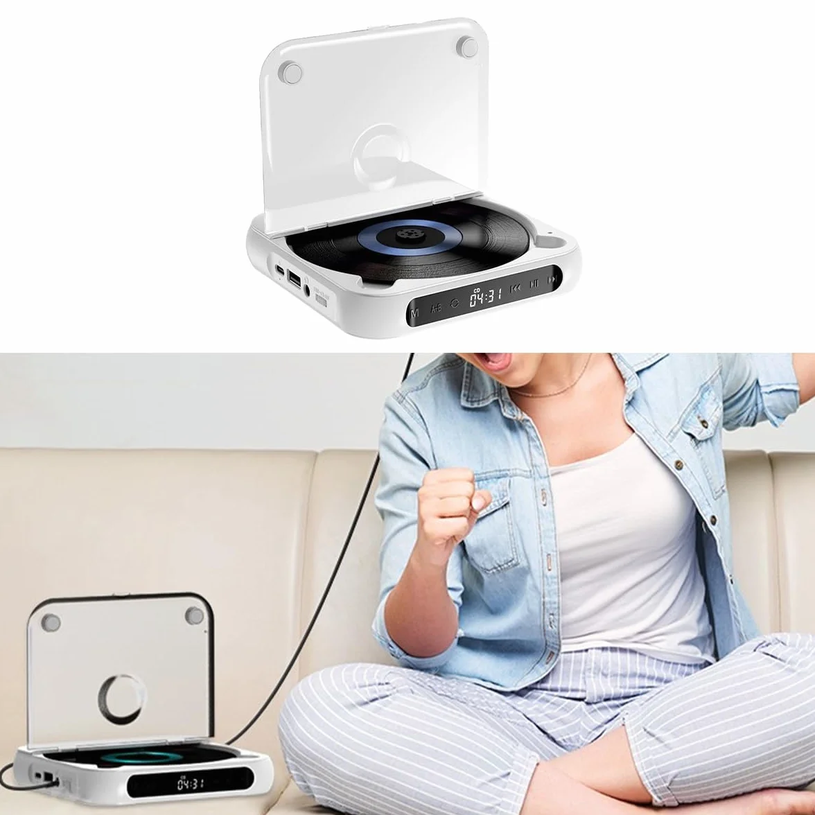 Lettore CD portatile esterno per auto con porta AUX e cavo USB universale per laptop, TV, computer, Android 4.4+