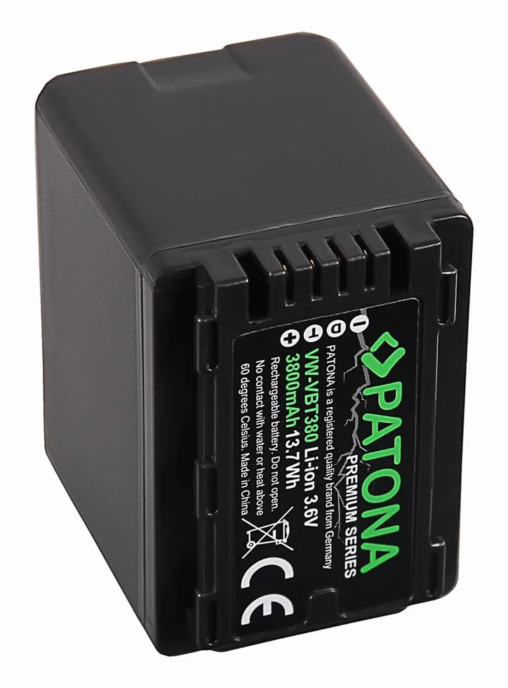 PATONA 2 batterie premium VW-VBT380 3800 mAh compatibili con Panasonic HC V110 V120 V180 V250 V380 V550 V750EB V770EB VX870 HC-VXf11 VXF999 WX979 HDC HS60 SD80. TM60 SDR H85 T50 VBT380 VBT380E