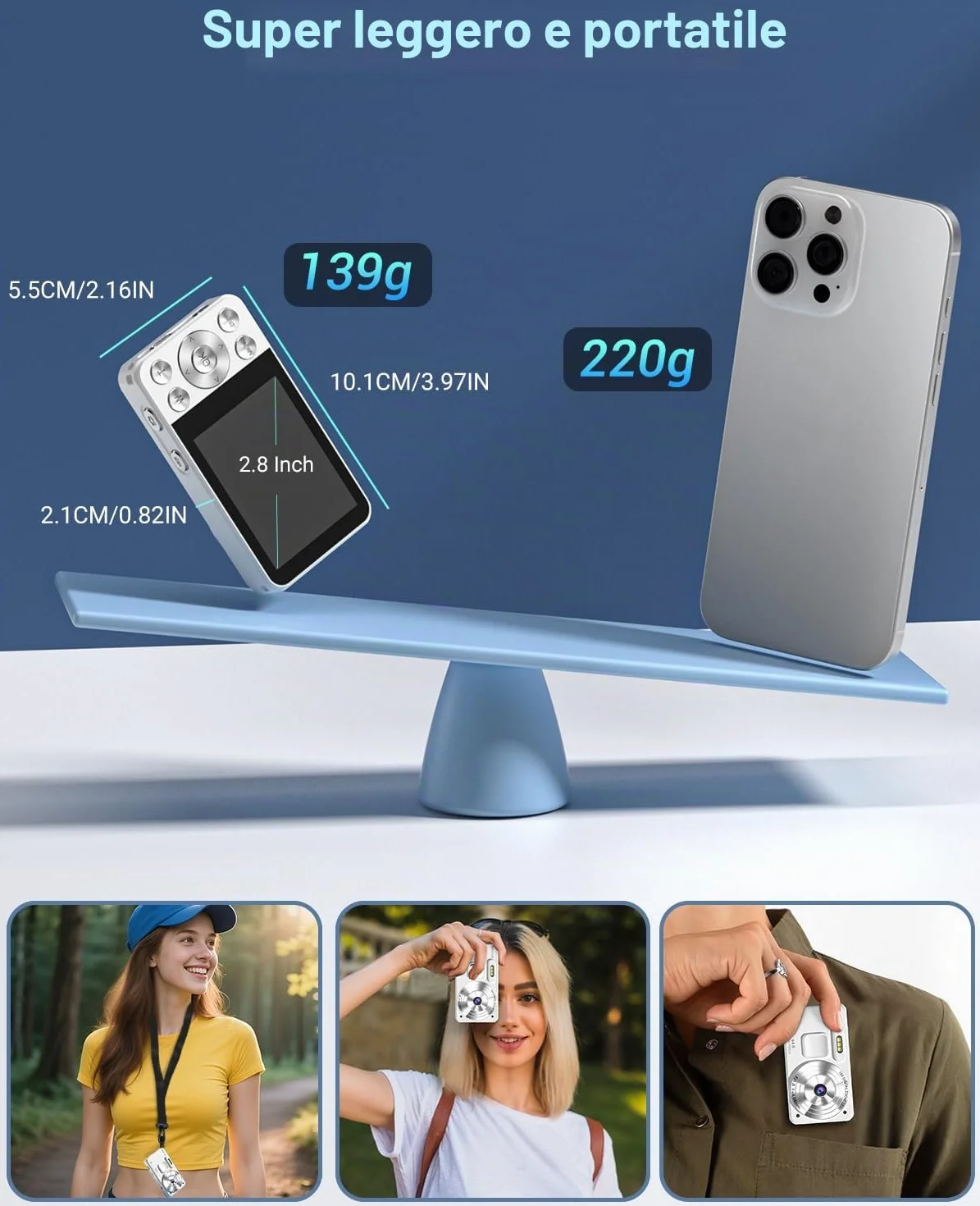 Macchina Fotografica Digitale 4K 64MP, Wevoor 64GB Fotocamera Digitale con 2,8” Schermo, Zoom Digitale 18x, 2000mAh Fotocamera Compatta, Digital Camera per Principianti Bambini Adolescenti - Bianco