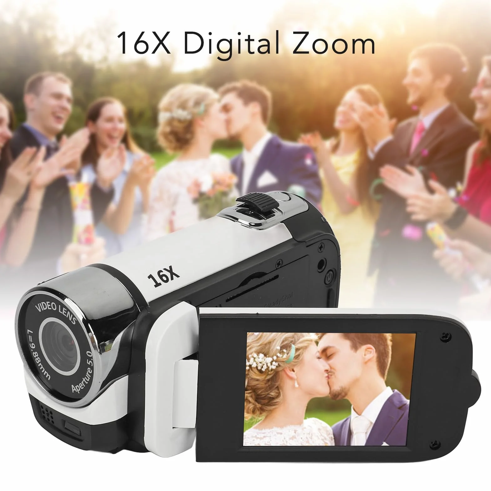 lyrlody Fotocamera Digitale da 16 MP, Registrazione Video 1080p, Display Rotante da 2,4 Pollici, Zoom Digitale 16x e Luce di Riempimento, per Viaggi, Matrimoni, Film per Bambini (WHITE)