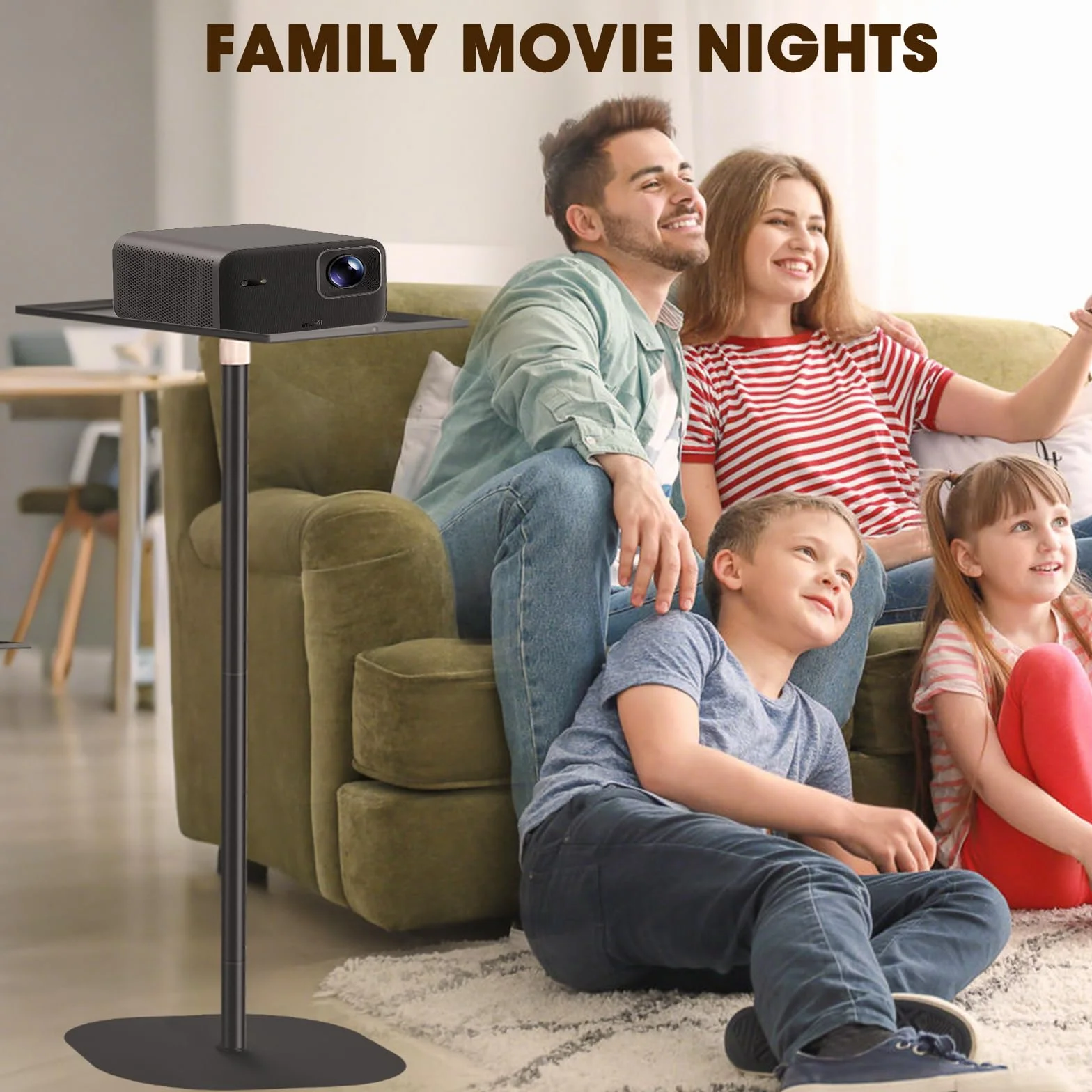 Supporto per proiettore, multifunzione, girevole a 360°, altezza regolabile 40-155 cm, supporto per proiettore con piastra in acciaio al carbonio di alta qualità, per presentazioni, home theater