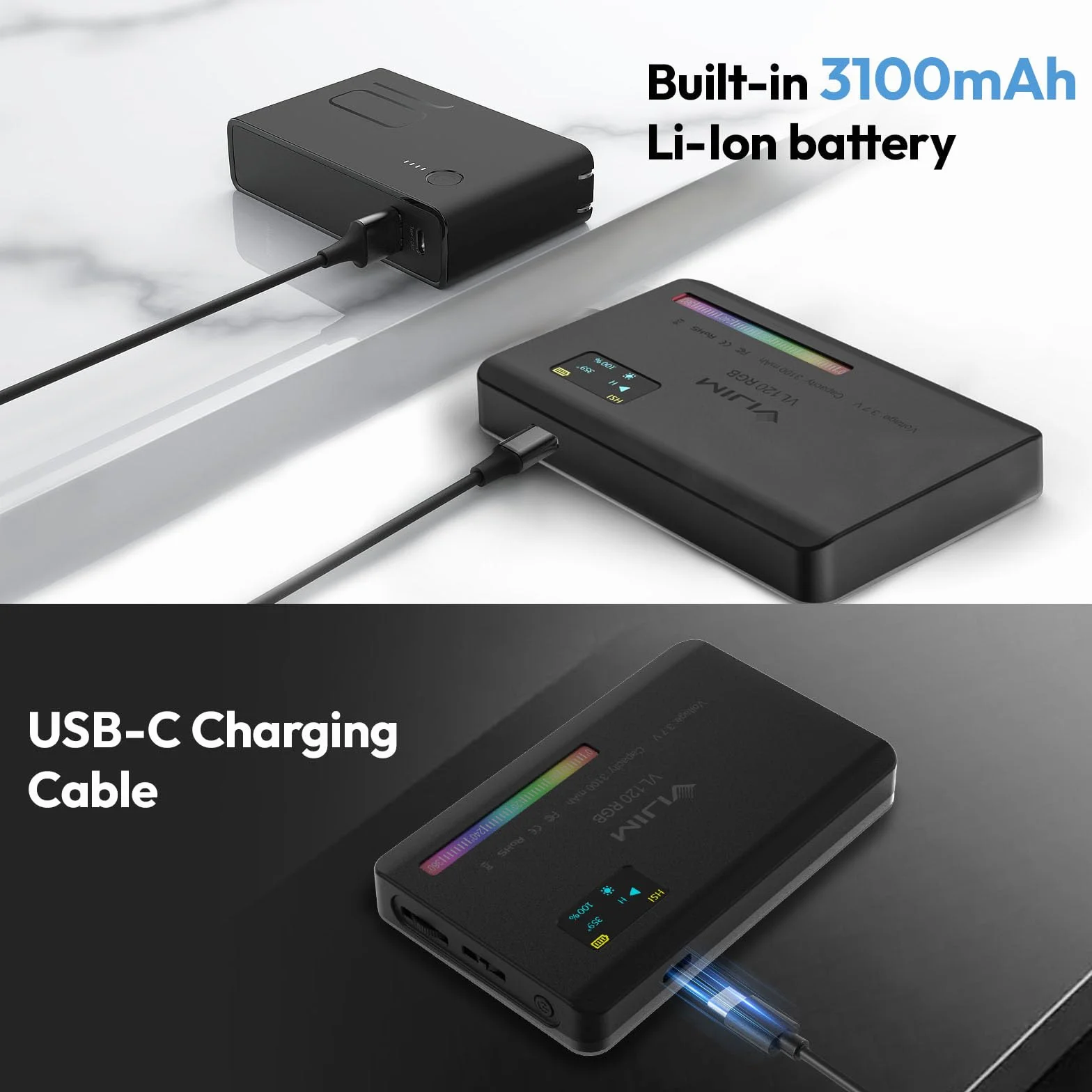 ULANZI VL120 Luce Video RGB, Luce Led Fotografia con Batteria da 3100mAh, Pannello Luce LED da Dimmerabile 2500K-9000K, CRI 95+ per Tiktok/Foto di Prodotti/videocamere DSLR, Fotografia