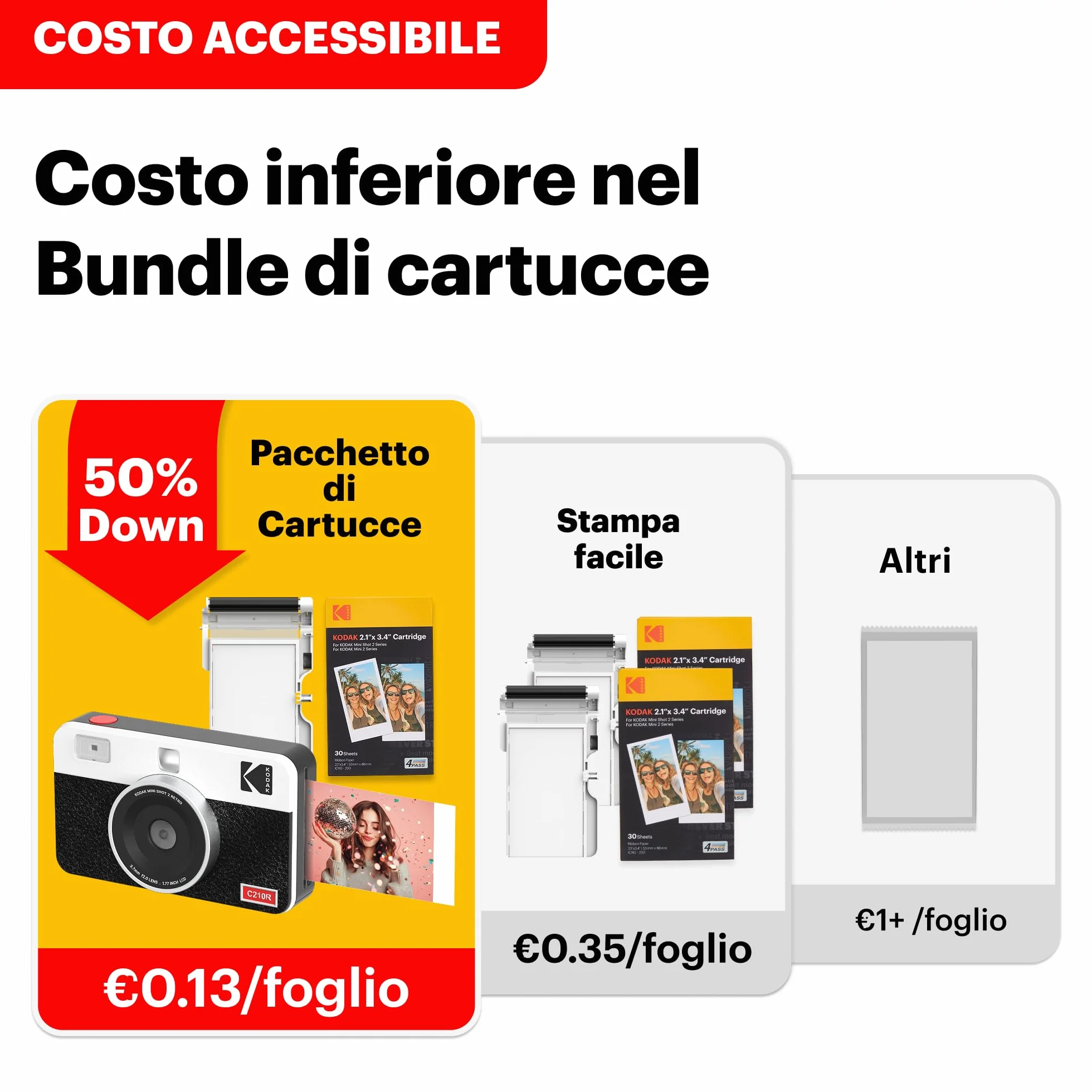 KODAK Mini Shot 2 Retro 4PASS 2-in-1 Fotocamera Istantanea & Stampante Fotografica (5.3x8.6cm) + 8 Fogli, Giallo