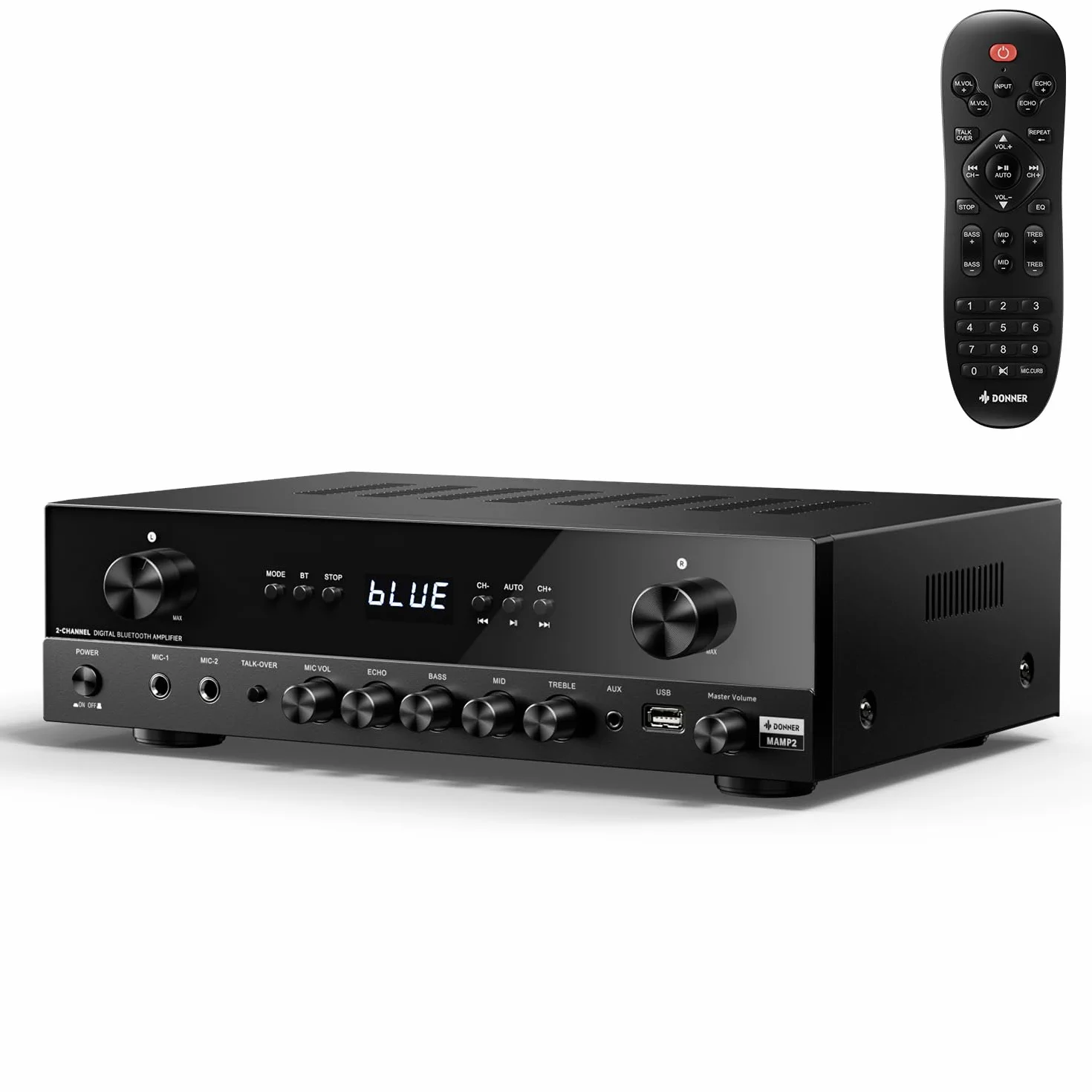Donner Amplificatore Stereo 2 Canali 600W Picco Bluetooth 5.3 Phono Ottico Coassiale USB FM MAMP2