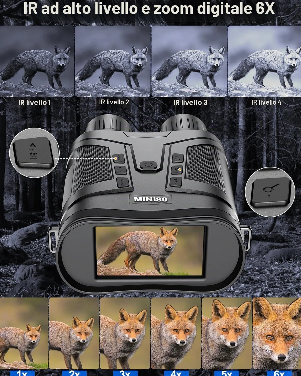 Binocolo Visione Notturna,Dowesyeen Cannocchiale Professionale 4K 6000mAh Ricaricabili Binocolo Notturna Infrarossi 3" TFT con Registrazione di 1080p HD Foto e Video con Scheda 32GB
