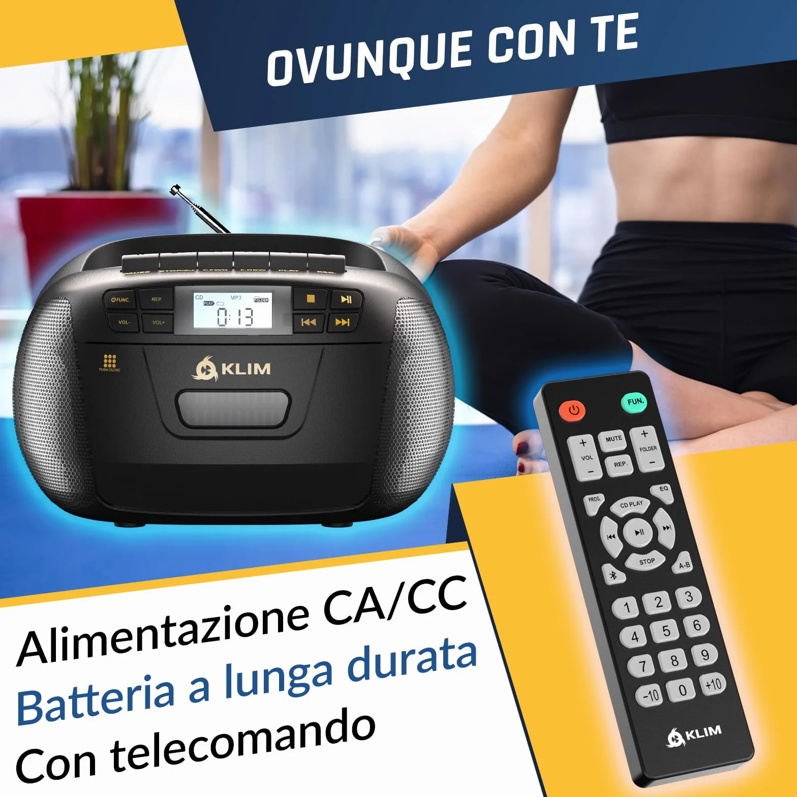 KLIM Lettore CD - Lettore Cassette Audio, AM/FM Radio Bluetooth, Stereo CD Player, Remota, Registrazione Su Nastro, USB Drive, AUX, Radio Stereo Casa Alimentazione AC/DC - Nero/Oro