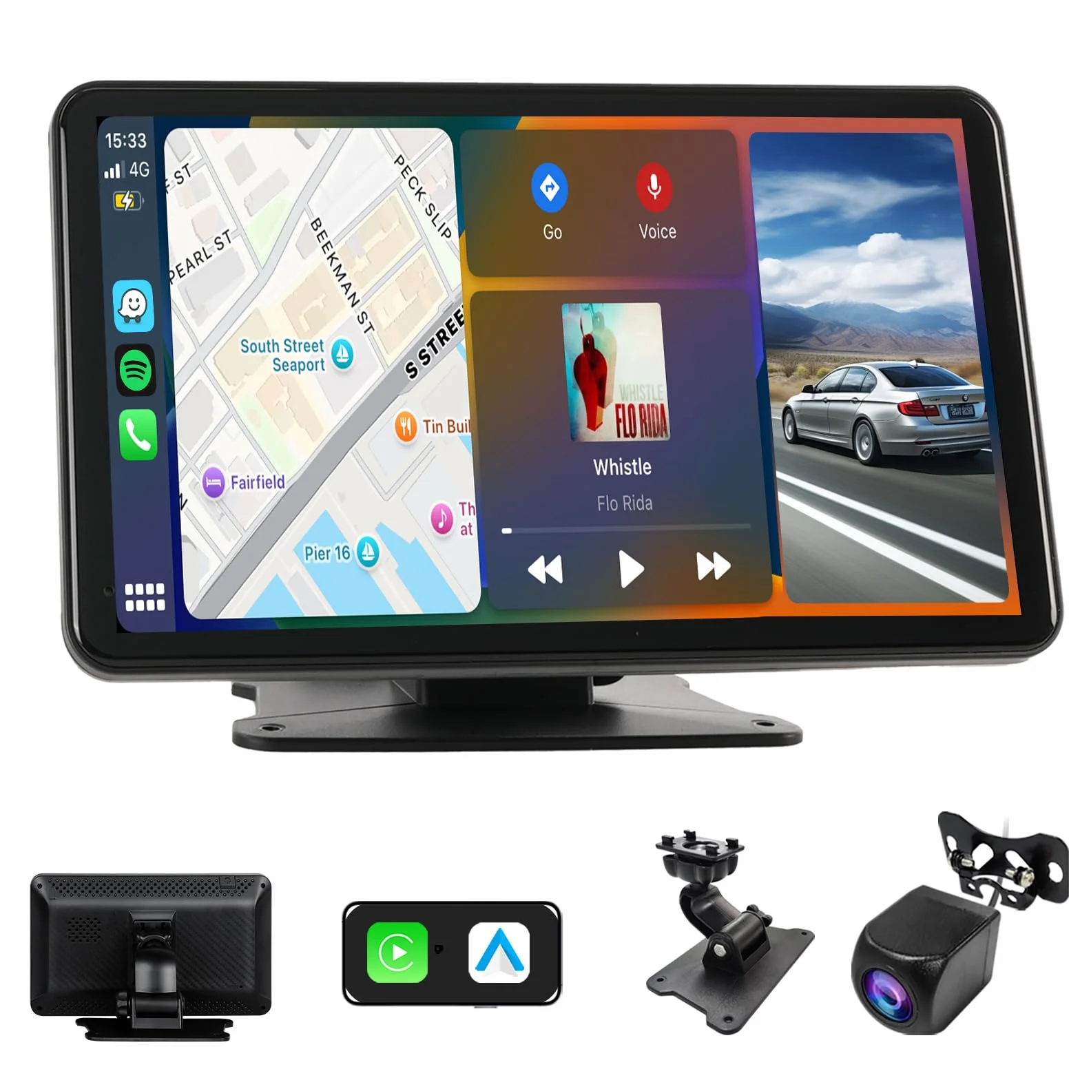 Haudio Car Audio portatile per Apple Carplay wireless e Android Auto, 7 pollici schermo touch portatile wireless con telecamera di backup con Bluetooth WiFi,Controllo vocale,FM,AUX,Mirror Link
