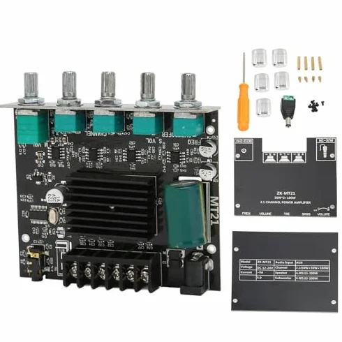 Goshyda Scheda Amplificatore Stereo Digitale, ZK‑MT21 Bluetooth 2.1 Canali CC 12‑24 V, Modulo Amplificatore di Potenza HiFi Fai-da-Te, per Altoparlanti 15‑100 W 4‑8 Ω
