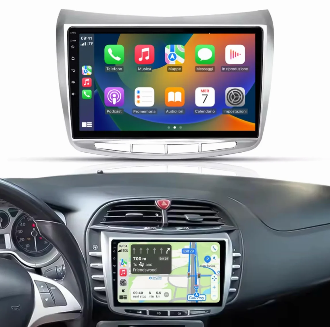 Lancia Delta [2008–2014] Autoradio CarPlay, Android Auto, 9 Pollici Touch GPS, Bluetooth, DSP, Wi-Fi, USB, Retrocamera, Playstore OCTACORE 4GB RAM 64GB ROM