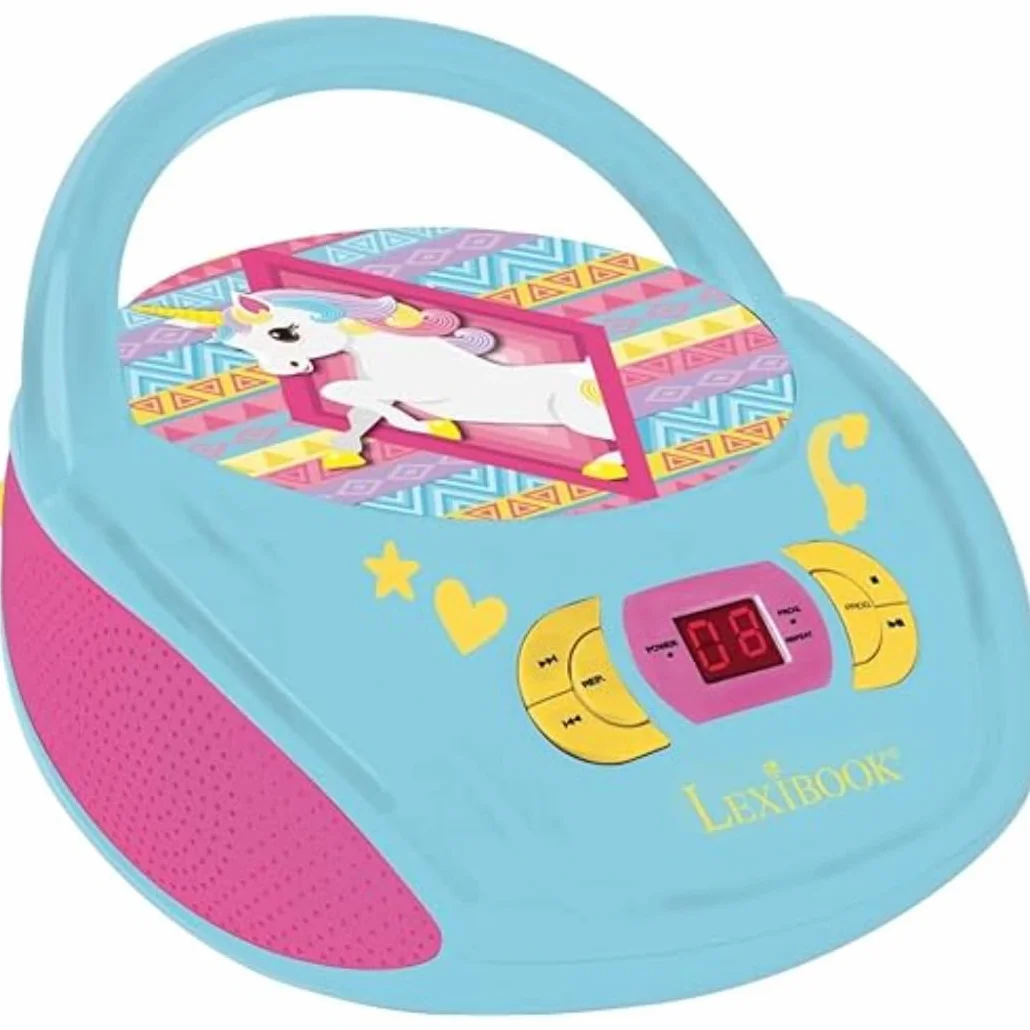 Lexibook, Unicorno, Lettore CD radio, presa aux-in, porta USB, alimentazione a corrente alternata o a batteria, blu/rosa, RCD108UNI