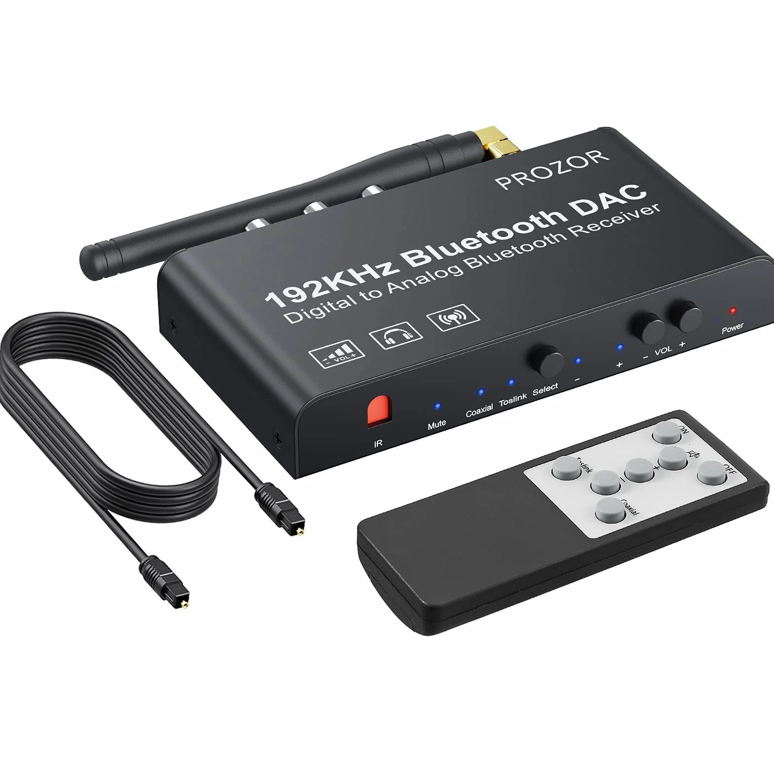 PROZOR Convertitore DAC con Telecomando IR Convertitore Audio con Ricevitore Bluetooth Adattatore Audio Digitale ad Analogico Supporta Controllo Volume/Muto/ON/OFF DAC Telecomando LPCM/PCM