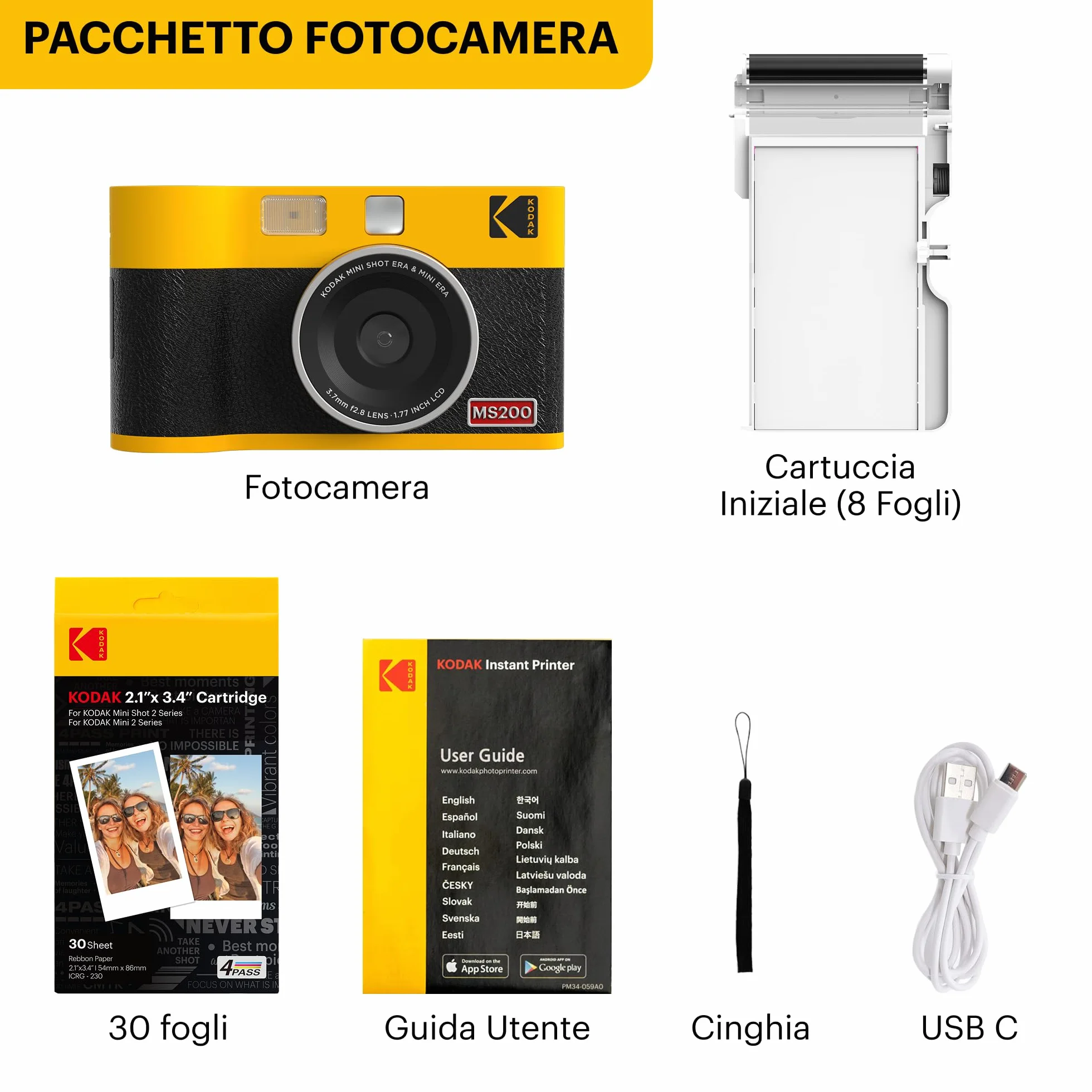 KODAK Mini Shot 2 Era 4PASS 2-in-1 Fotocamera Istantanea & Stampante Fotografica (Fotocamera Istantanea + 8 Fogli inclusi + Pacchetto 30 Fogli, Nero)