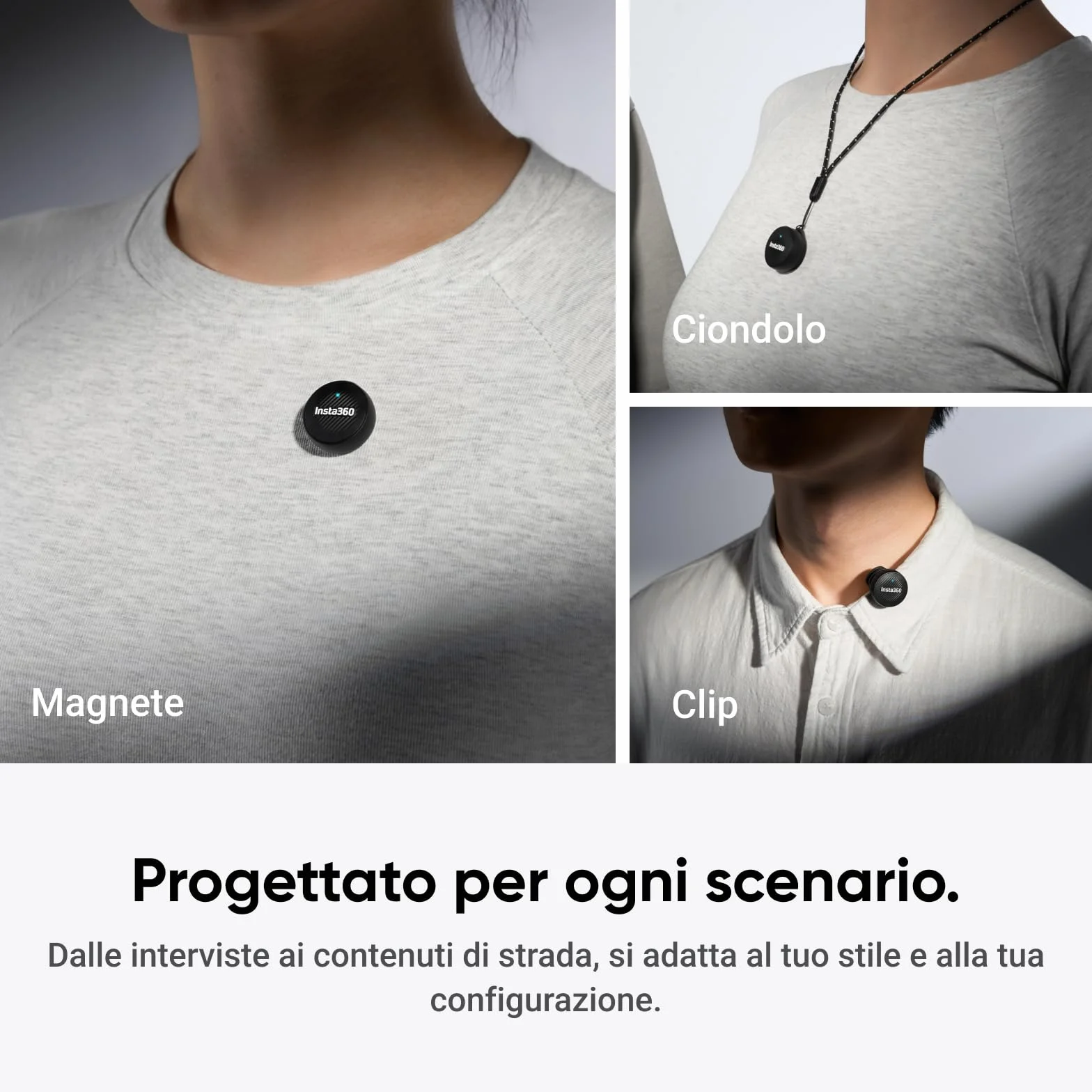 Insta360 Trasmettitore Microfono Air, 7,9 g ultraleggero, microfono wireless X5/X4/X4 Air/Ace Pro 2/GO Ultra, cancellazione del rumore, Vlog, streaming