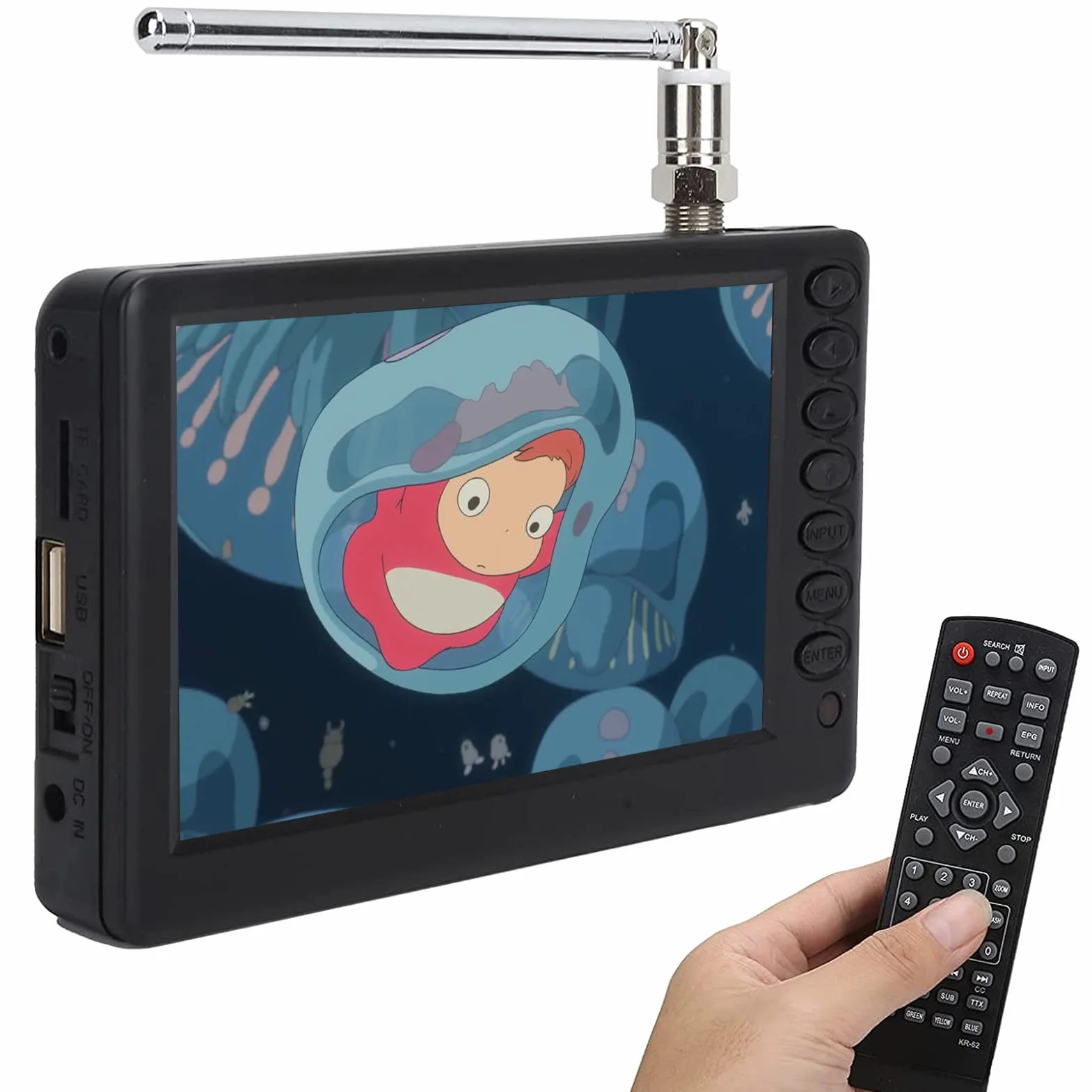 TV Portatile da 5 Pollici ATSC HD TFT LED Mini TV Digitale 1080P con Telecomando e Batteria 1500 mAh per Auto