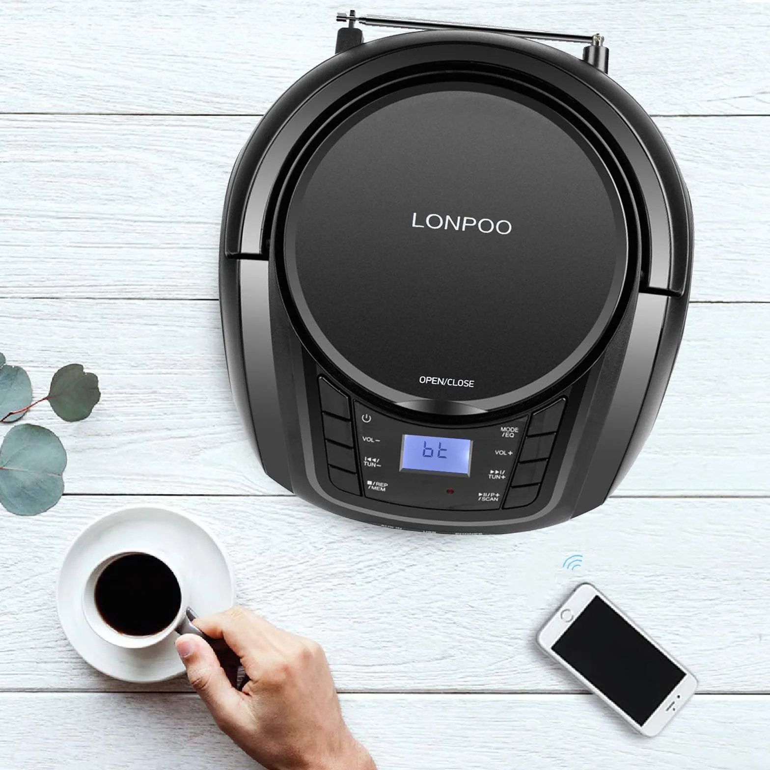 Impianto Stereo Casa 30W Micro HiFi Compatto con lettore CD, Bluetooth, radio FM, USB, AUX-in, display LED e pulsante grande, telecomando (L-D03BT)