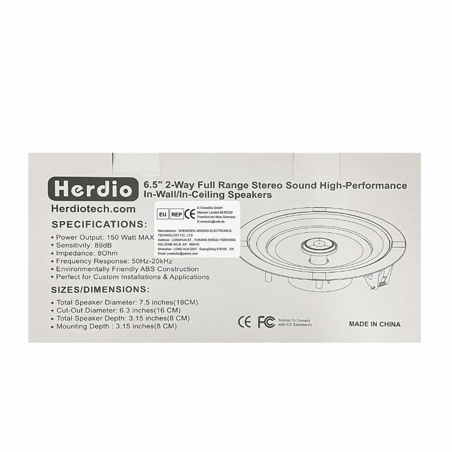 Herdio 6.5 pollici 4PCS 600W Altoparlanti da soffitto Sistema altoparlanti domestici da incasso