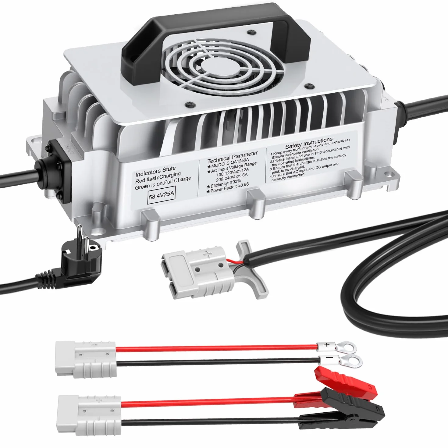 Caricabatterie LiFePO4 da 58,4V 25A per caricabatteria al litio ferro fosfato da 48V (51,2V) con ricarica rapida protegge la batteria